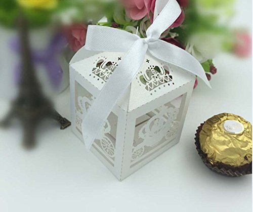 Krismile 50PCS White Laser Cut Cinderella Enchanted Carriage Wedding Favor Boxes - Elegant Pumpkin Carriage Gift & Candy Boxes for Bridal Showers, Baby Showers, and Fairy Tale Themed Parties