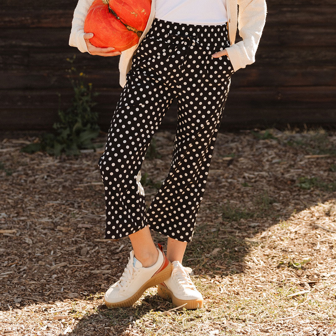 Audrey Wide Leg Pants for Women - Black Polka Dot High Waisted Palazzo Trousers | Office Wear, Casual Outfits & Summer Fashion