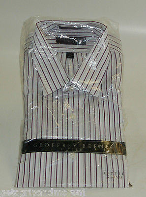 Geoffrey Beene Men's White Striped Dress Shirt Size 17.5 32/33 Slim Fit for Business & Formal Occasions