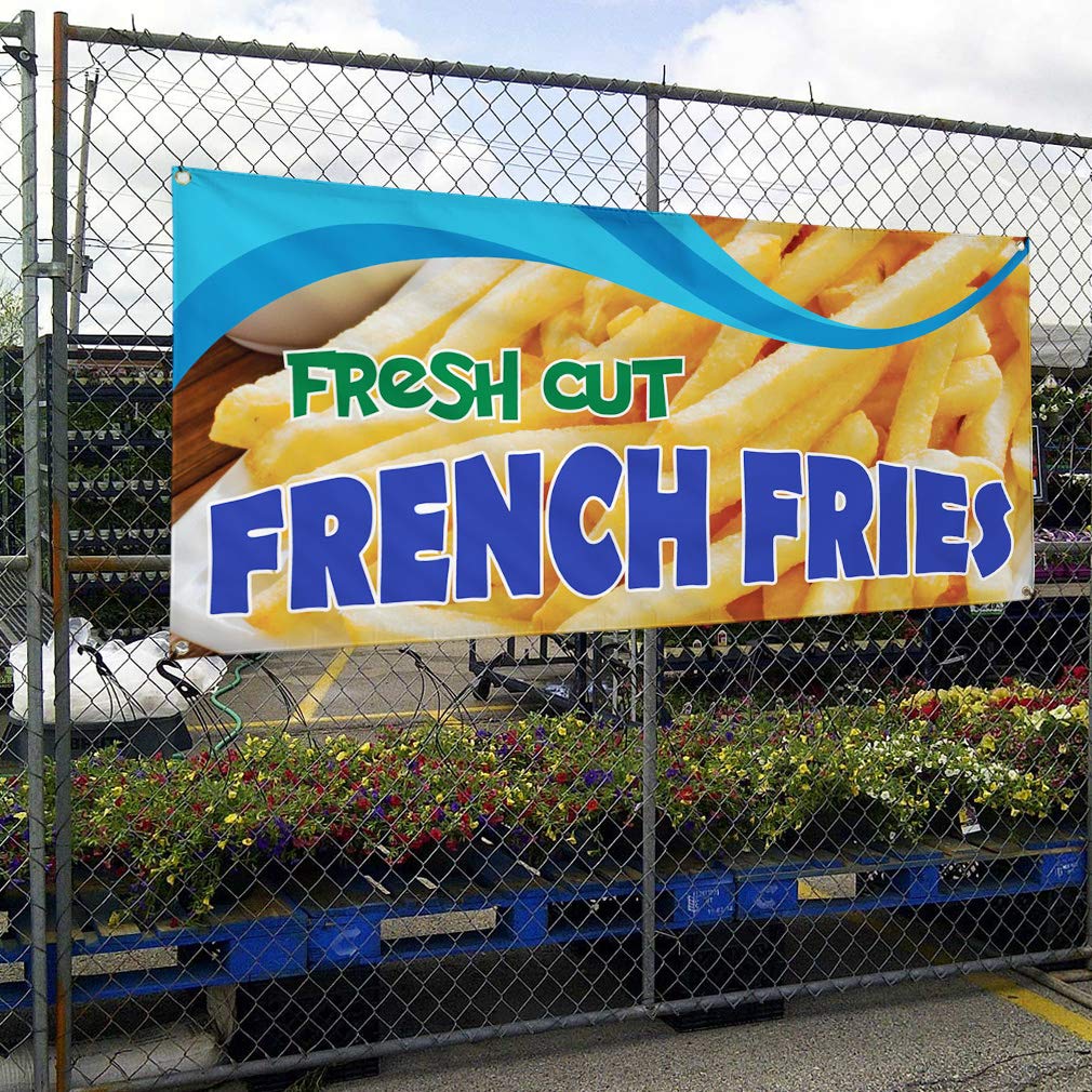 Premium Vinyl Banner - Multiple Sizes (48x96 Inches) | Weatherproof Outdoor Restaurant Sign with 8 Grommets | Perfect for Food Trucks, Cafes & Outdoor Advertising | Yellow Fresh Cut French Fries Design