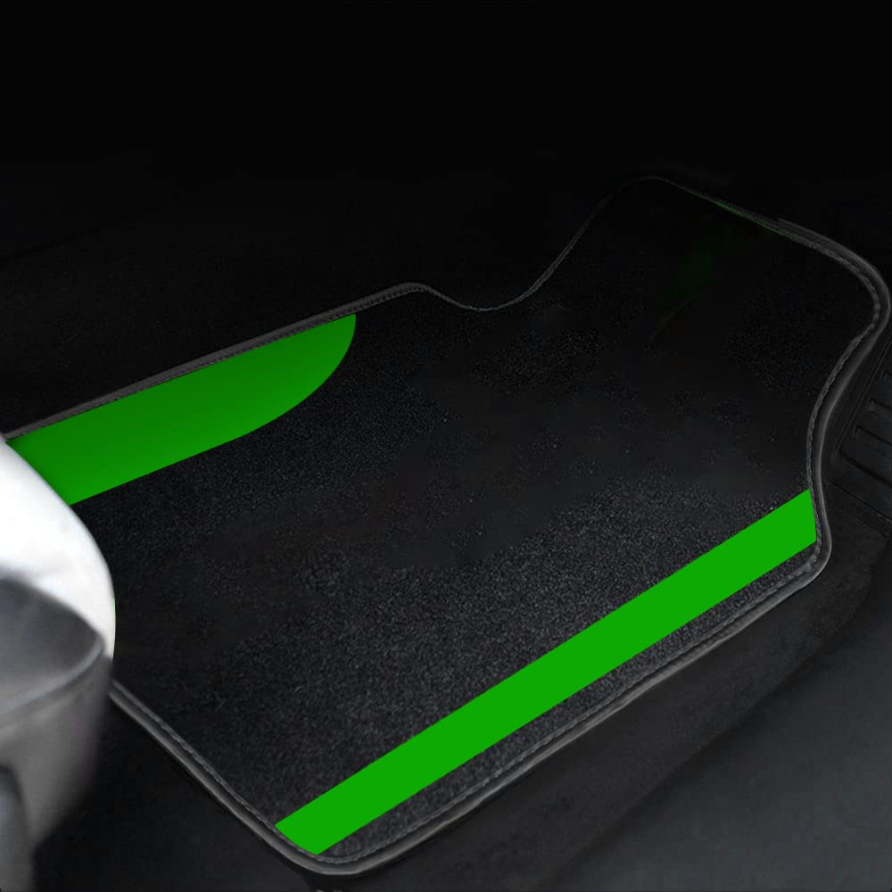 Premium Universal Car Carpet Floor Mats - 4-Piece Set for SUVs, Trucks, Sedans & Vans | All-Weather Protection (Black with Green Trim) | Perfect for Daily Commutes, Road Trips & Family Adventures