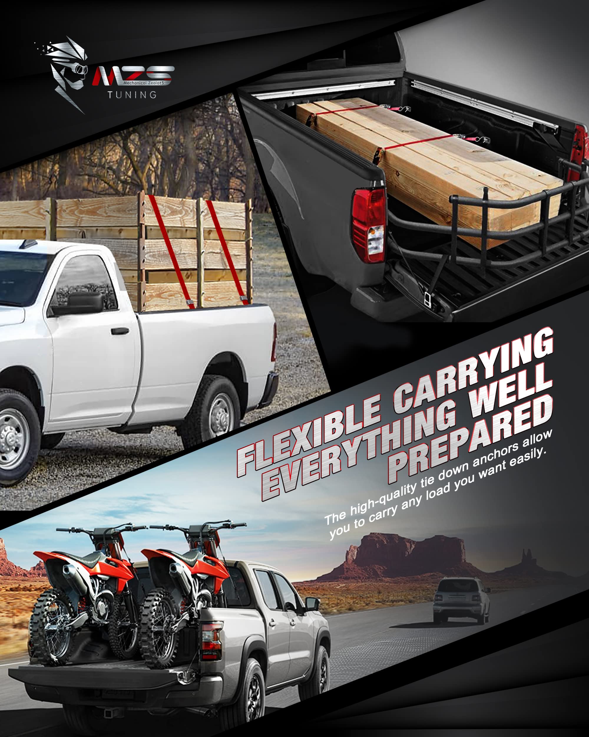 MZS Retractable D-Ring Tie Down Anchors - Heavy Duty All Metal Design - Compatible with 1998-2025 Ford F150, 2017-2025 F250/F350 Super Duty & Raptor (2 Pack) - Perfect for Truck Bed Cargo Securing, Towing, and Off-Road Adventures