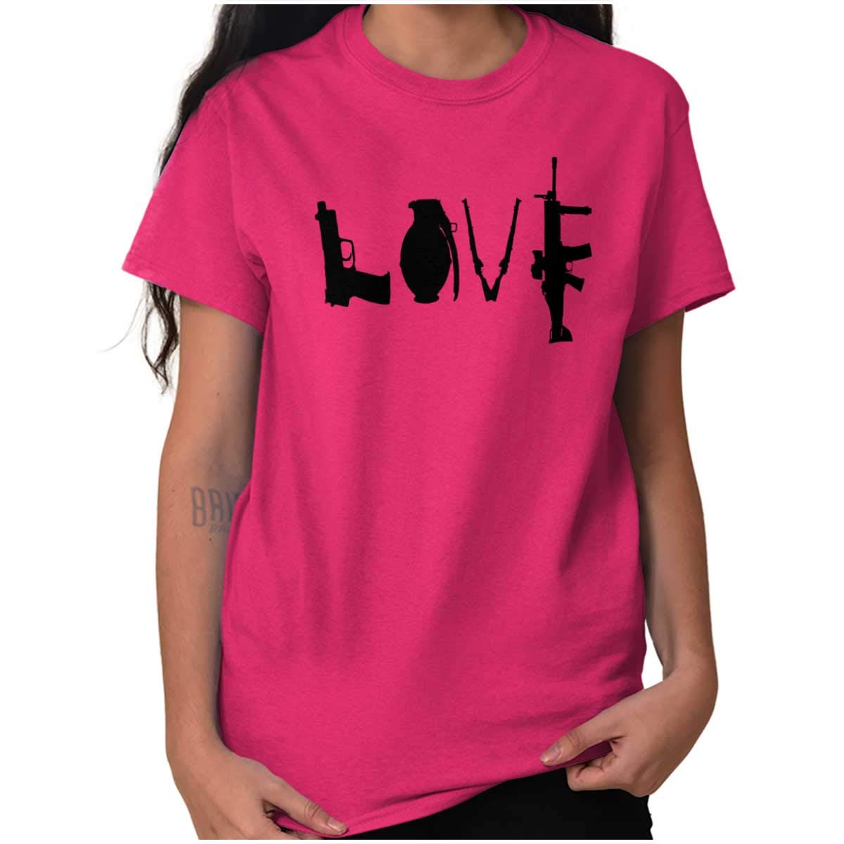 Love Pistol Rifle Arms Owner America Women's Graphic T-Shirt | Patriotic Gun Rights Tee for Women | Perfect for 2A Supporters & Shooting Range Outfits