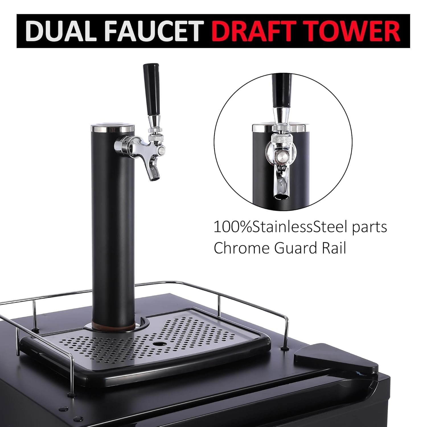 Commercial Kegerator with Single Faucet - Full Size Stainless Steel Keg Refrigerator for Beer Dispensing | Includes Drip Tray, Shelves & Rail | Perfect for Home Bars, Parties & Restaurants (Black)
