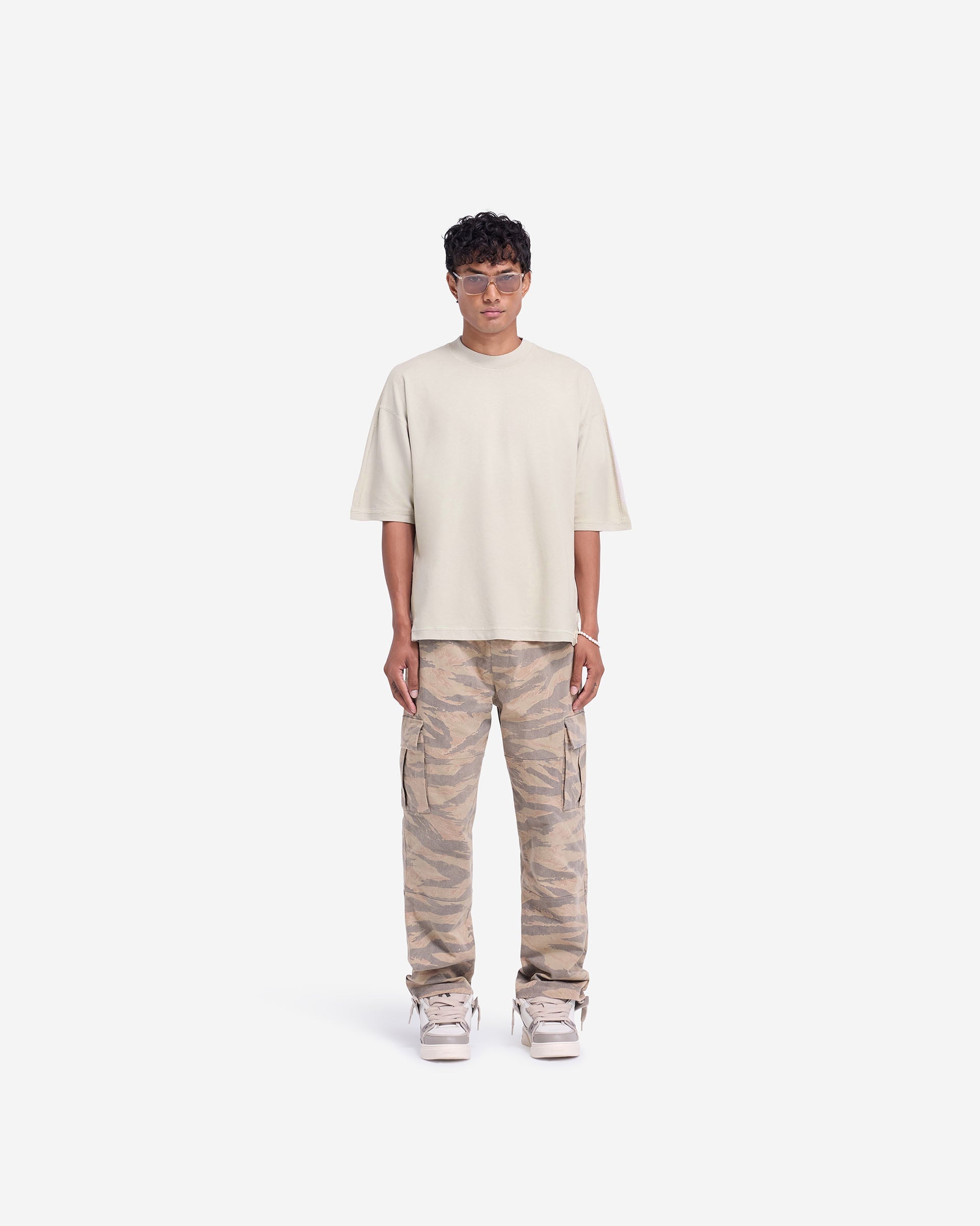 Stepped Hem T-Shirt in Oat - Trendy Women's Casual Tee for Everyday Wear & Layering