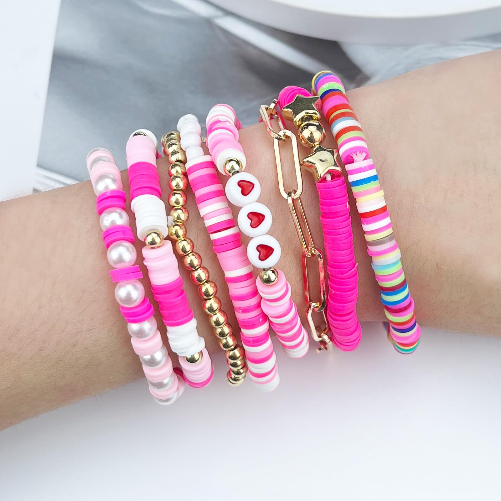 HIIXHC Women's Clay Bead Stretch Bracelets - Stackable Friendship Beads Jewelry Set for Women & Girls | Perfect for Everyday Wear, Gifts & Boho Fashion Accessories