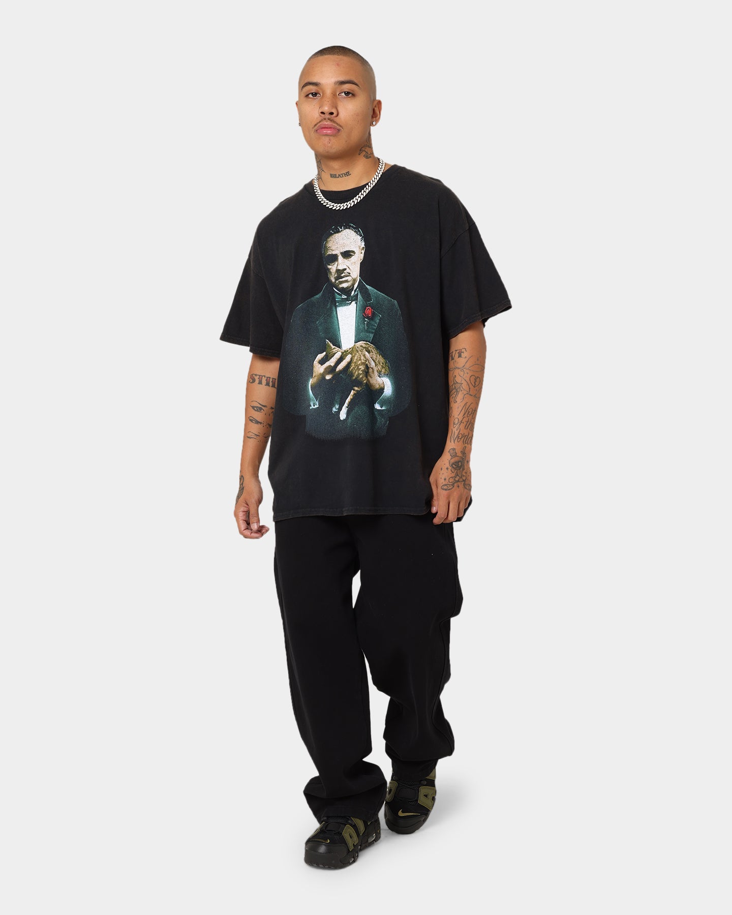 The Godfather Cat Vintage T-Shirt | Black Wash Distressed Tee | American Thrift Graphic Novelty Shirt | Perfect for Movie Fans, Cosplay & Casual Wear