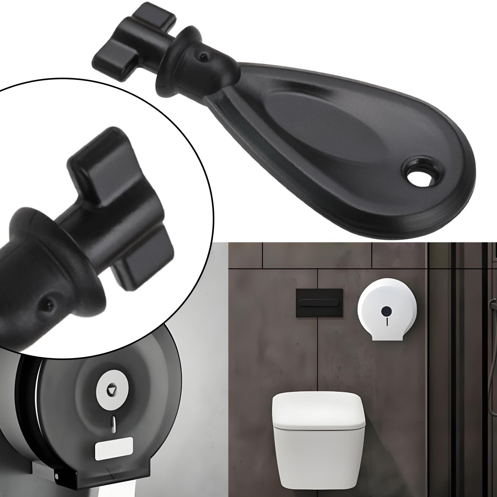 ECSiNG 2-Pack Paper Towel Dispenser Replacement Keys - Compatible with Toilet Paper & Paper Towel Holders (53x24x15mm, Black) - Perfect for Home, Office & Public Restrooms - Easy Spare Key Solution for Broken or Lost Dispenser Keys