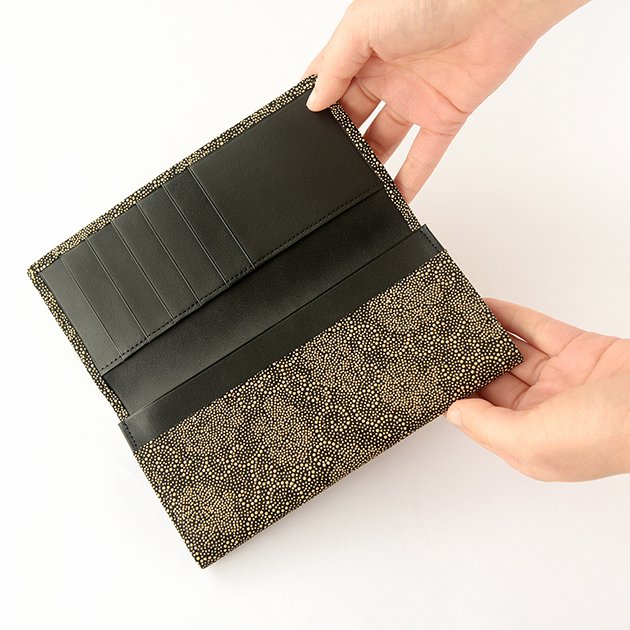 Premium Japanese Deerskin Leather Long Wallet with Urushi Lacquer - Crane & Turtle Design in Gray Black - Handmade in Japan - Perfect for Gifts & Luxury Everyday Use