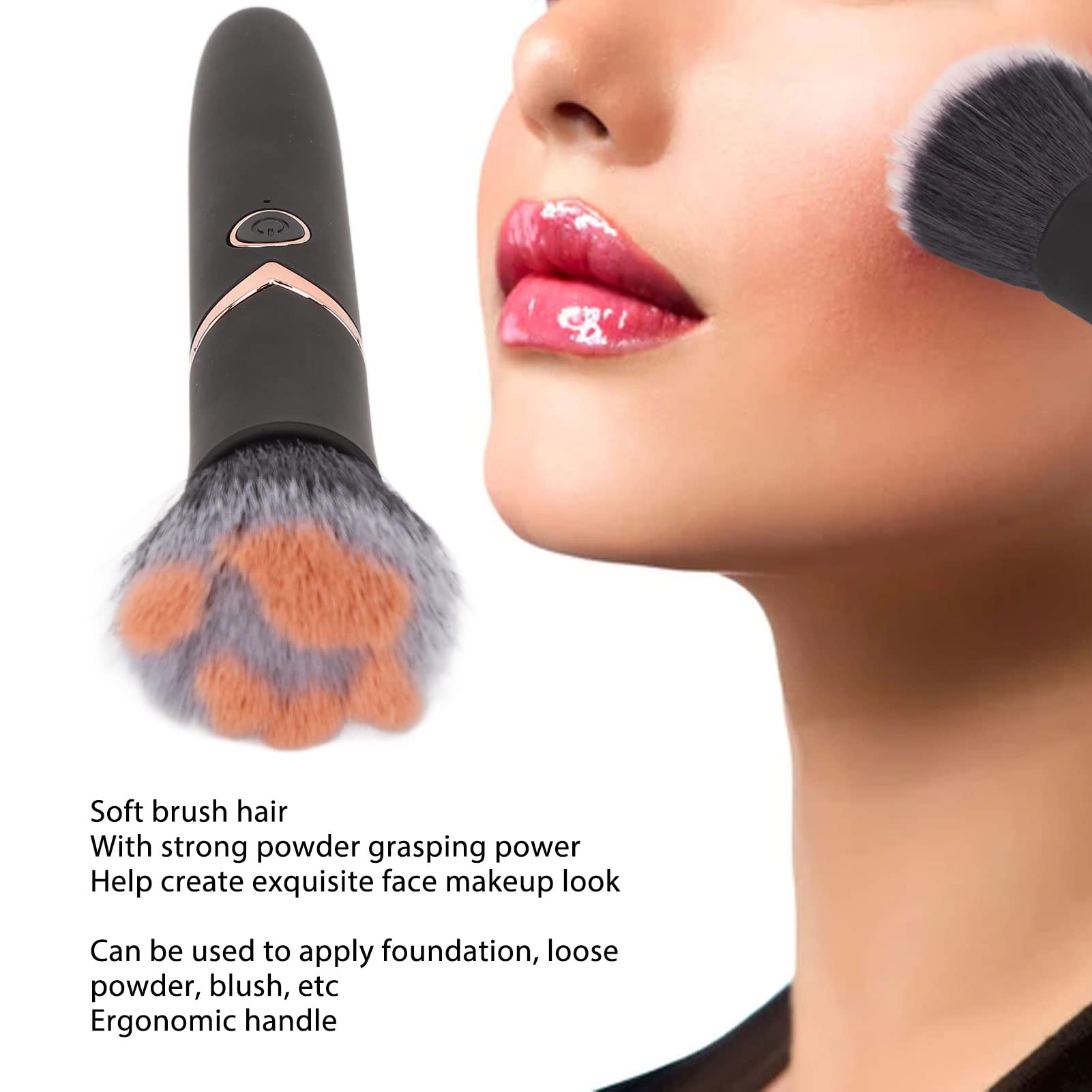 10-Speed Electric Makeup Brush with Vibration - Loose Powder & Contouring Brush for Flawless Airbrush Finish | Professional Makeup Blending & Massage Tool (Black) | Perfect for Daily Makeup, Salon Use & Travel Beauty Routine