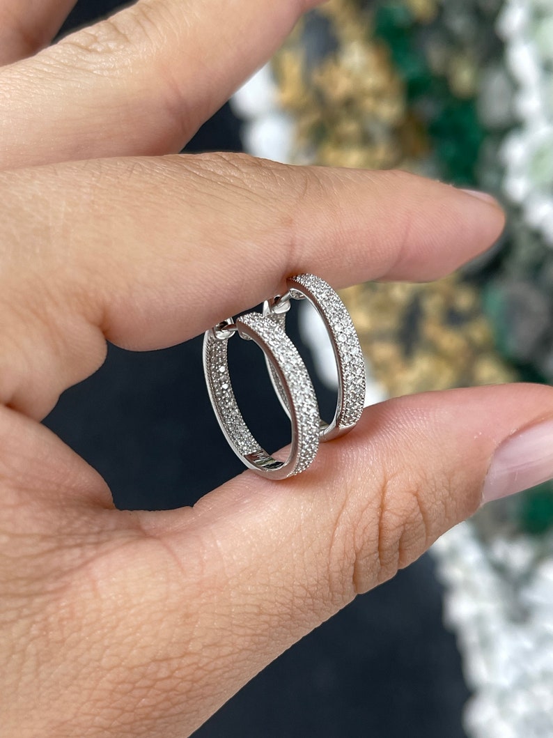 0.80tcw 14K White Gold Round Cut Diamond Hoop Earrings for Women - Elegant Everyday & Special Occasion Jewelry Gift