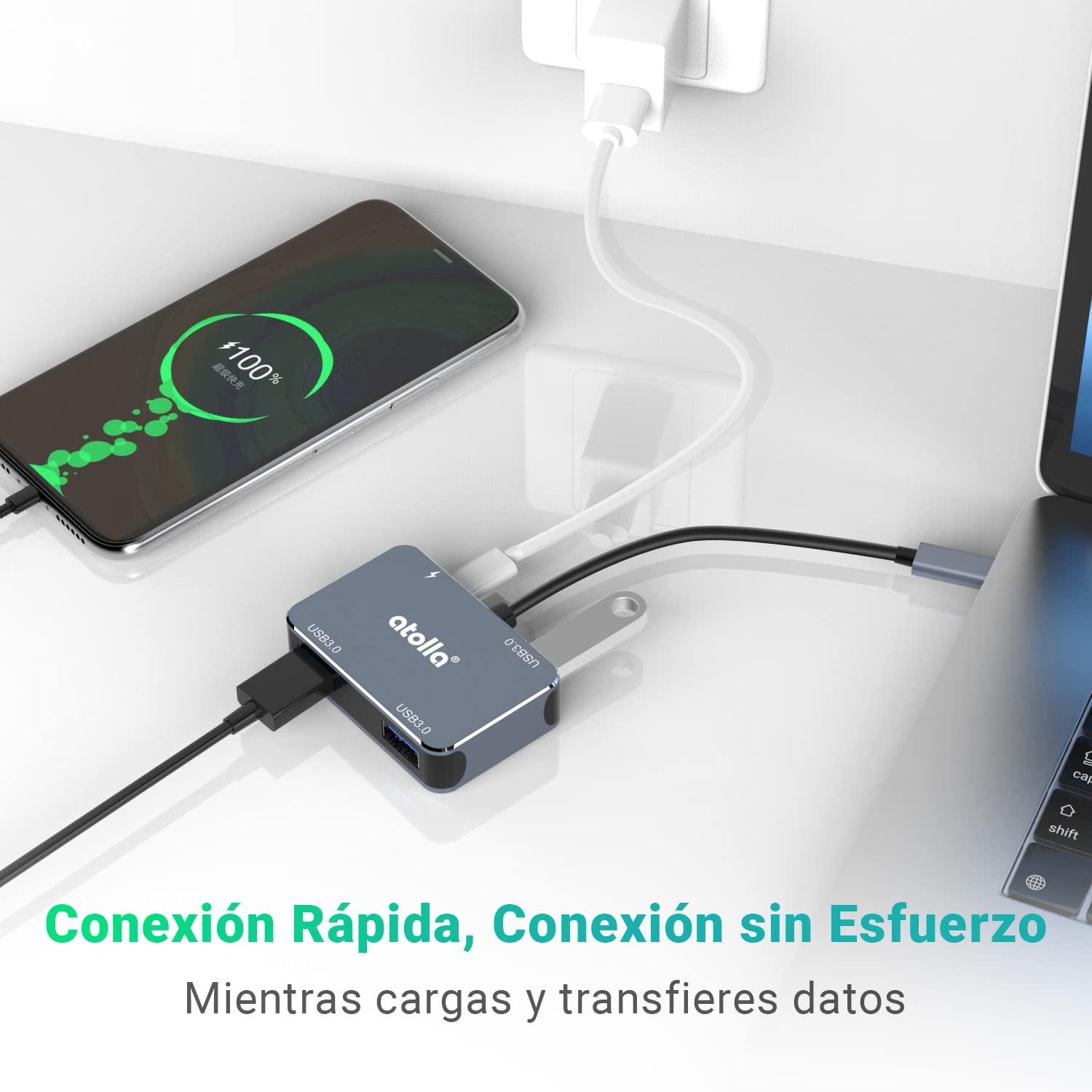 Atolla 4-in-1 USB C Hub with 3 USB 3.0 Ports & 60W PD - Aluminum USB C Adapter for MacBook Pro/Air, iPad Pro, Chromebook, Dell - Perfect for Home Office, Travel & Multi-Device Charging