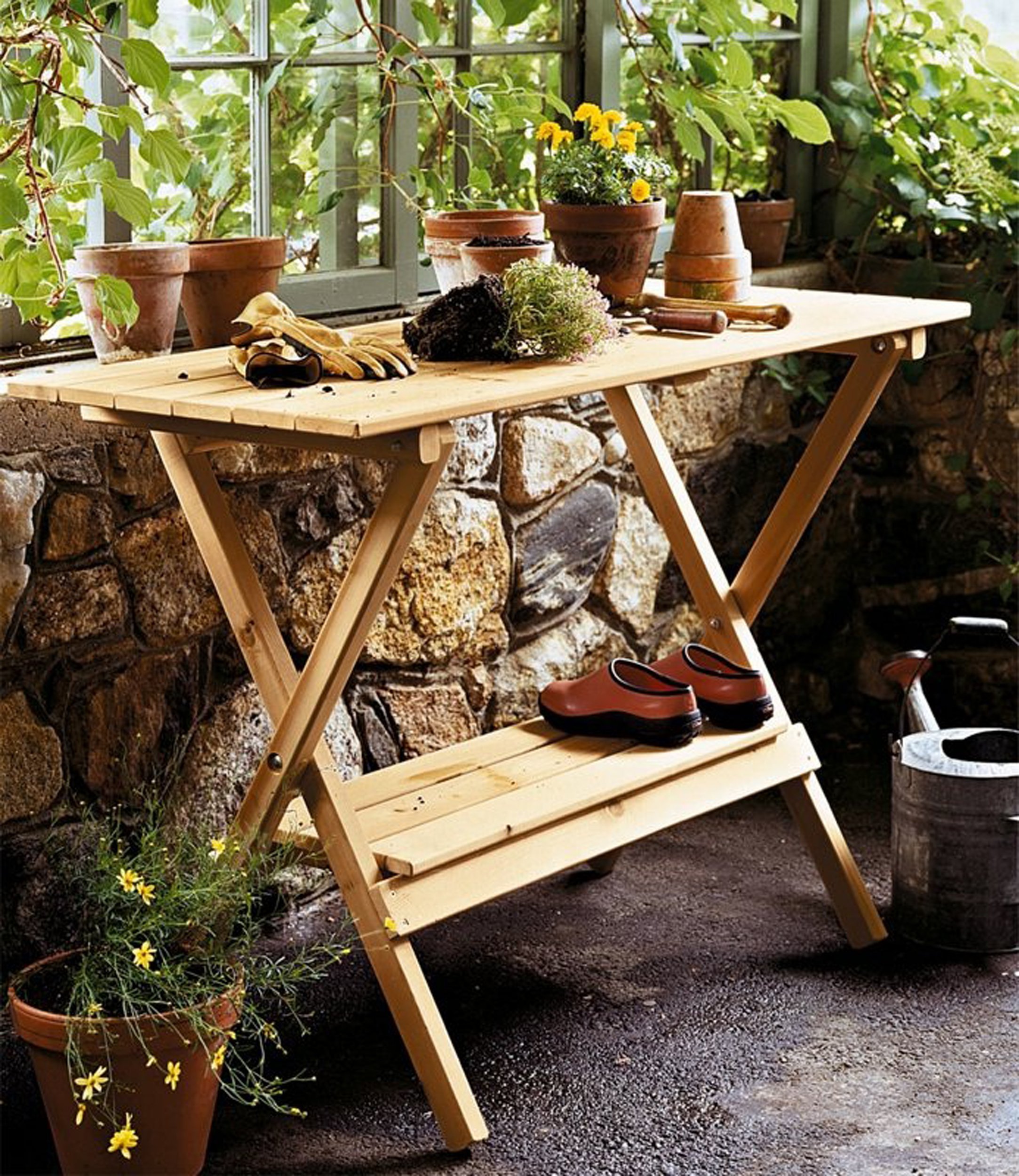 White Fir Wood Potting Bench & Console Table - Durable Garden Workstation & Entryway Furniture for Planting, Gardening & Home Decor