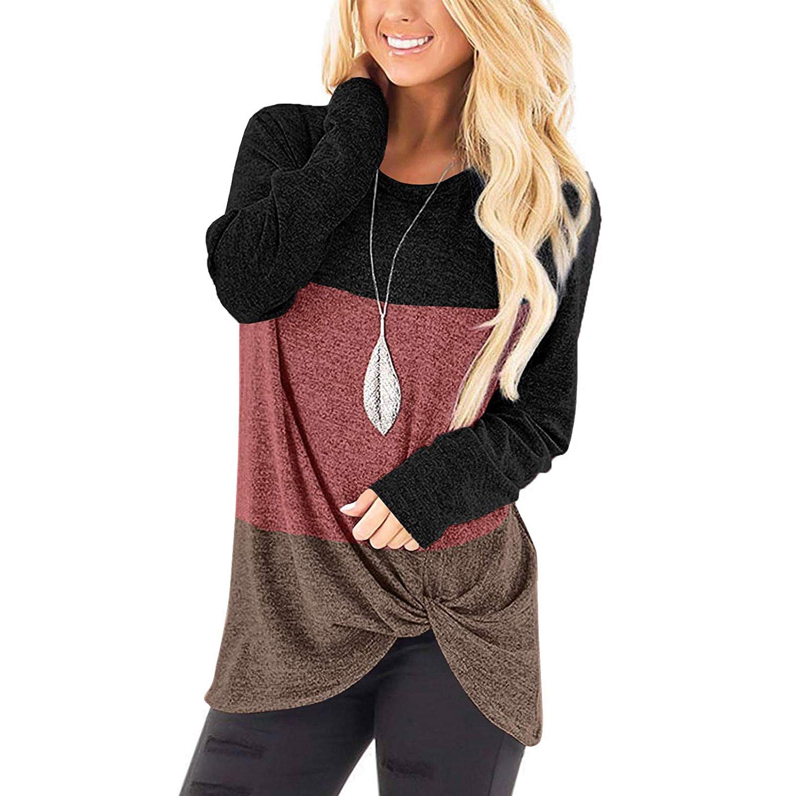 ZEFOTIM Women's Off Shoulder Knotted Blouse - Long Sleeve Casual Top with Color Matching Stitching | Perfect for Date Night, Party Wear & Everyday Outfits