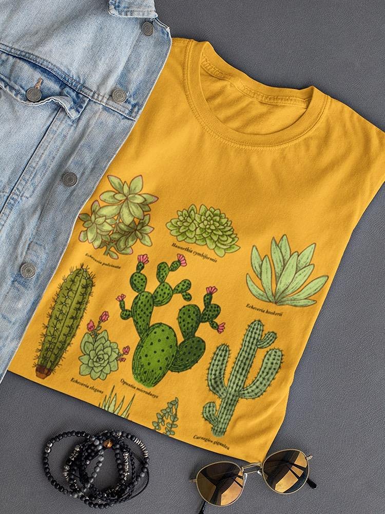 Stylish Women's Plants and Cacti Graphic T-Shirt | Trendy Botanical Print Tee | SmartPrintsInk Gold Design | Perfect for Casual Wear, Summer Outfits & Nature Lovers