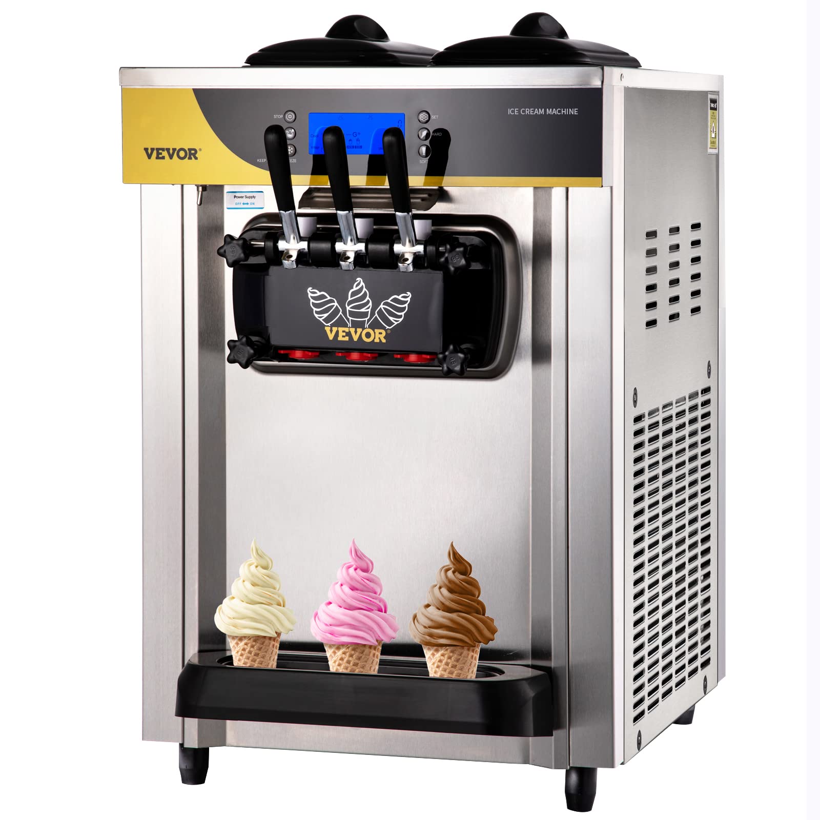 VEVOR Commercial Ice Cream Maker Machine - 2x6L Hopper, 2200W High Power, 22-30L/H Output, LCD Display with Puffing & Shortage Alarm - Countertop Soft Serve Ice Cream Machine for Restaurants, Cafes, Home Parties, Events - Perfect for Dessert Shops, Ice Cream Parlors, and Catering Services