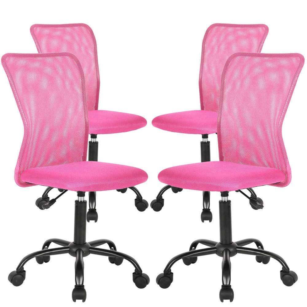 4 Pack Ergonomic Office Chairs with Lumbar Support - Adjustable Height Mesh Mid Back Swivel Task Chairs for Home Office, Computer Desk & Workspace - Modern Armless Design for Men & Women Adults