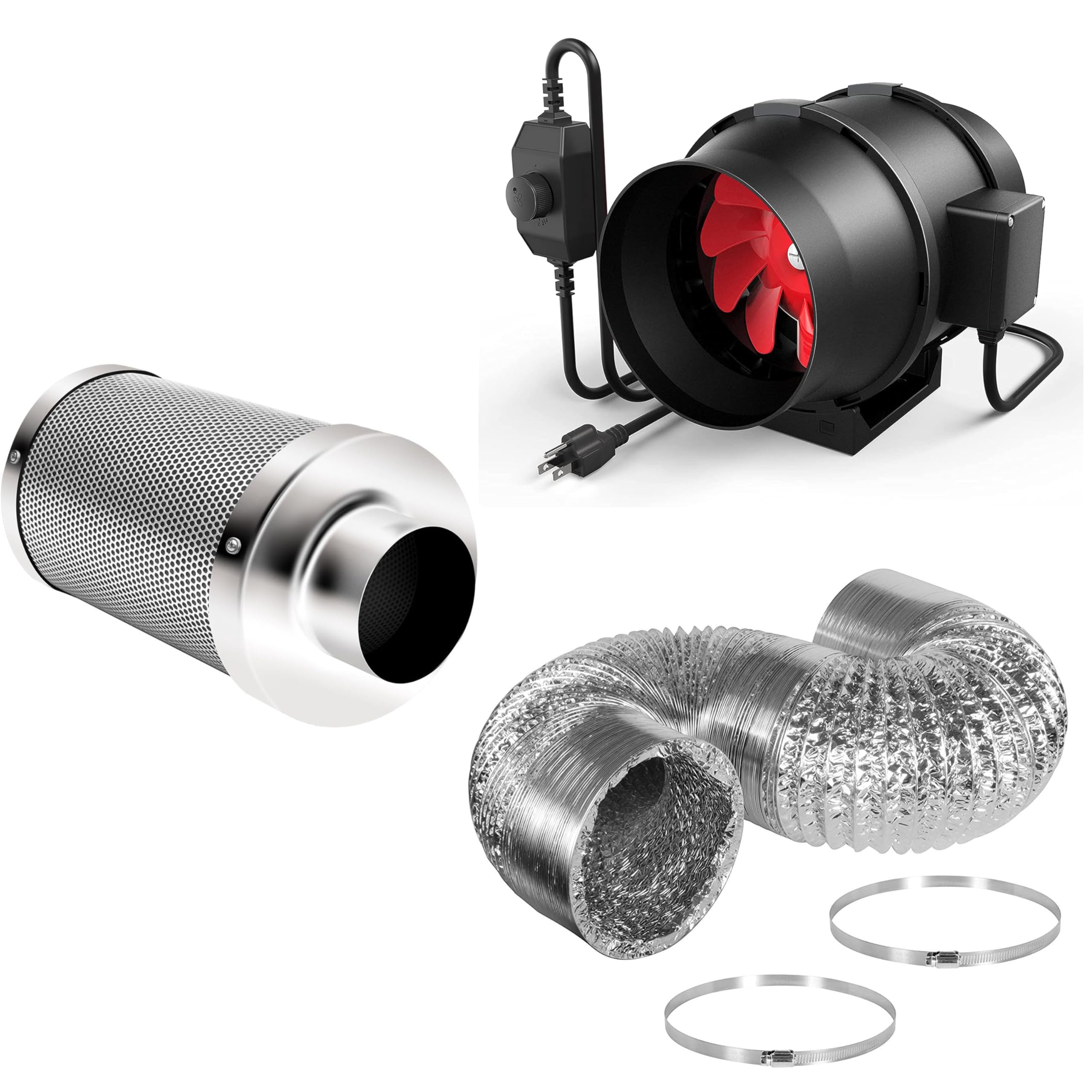 iPower 6 Inch 395 CFM Inline Duct Fan with Speed Controller - Ventilation System for Grow Tents Includes 6