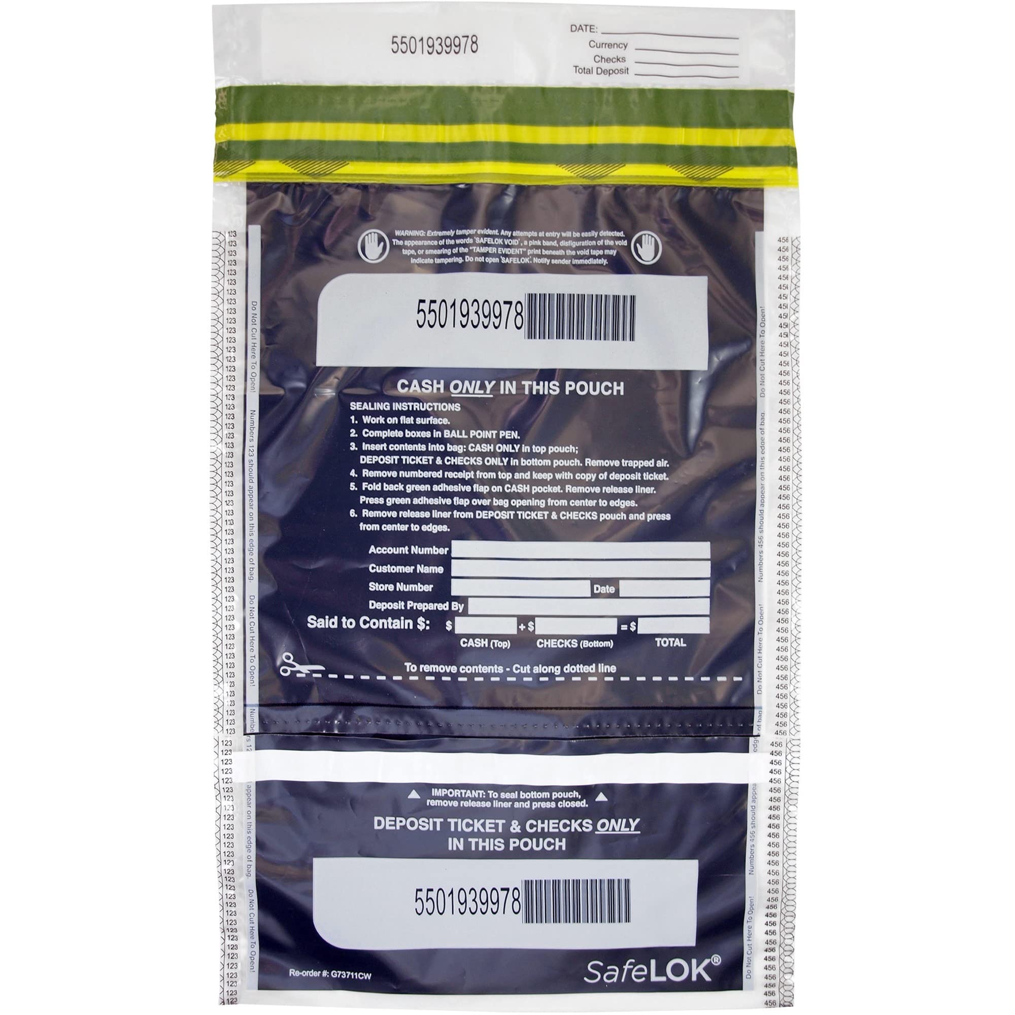 ControlTek SafeLOK VT Tamper-Evident Large Deposit Bags - Secure Cash Handling for Banks & Retail Stores - Perfect for Night Drops, Cash Transport & High-Value Deposits