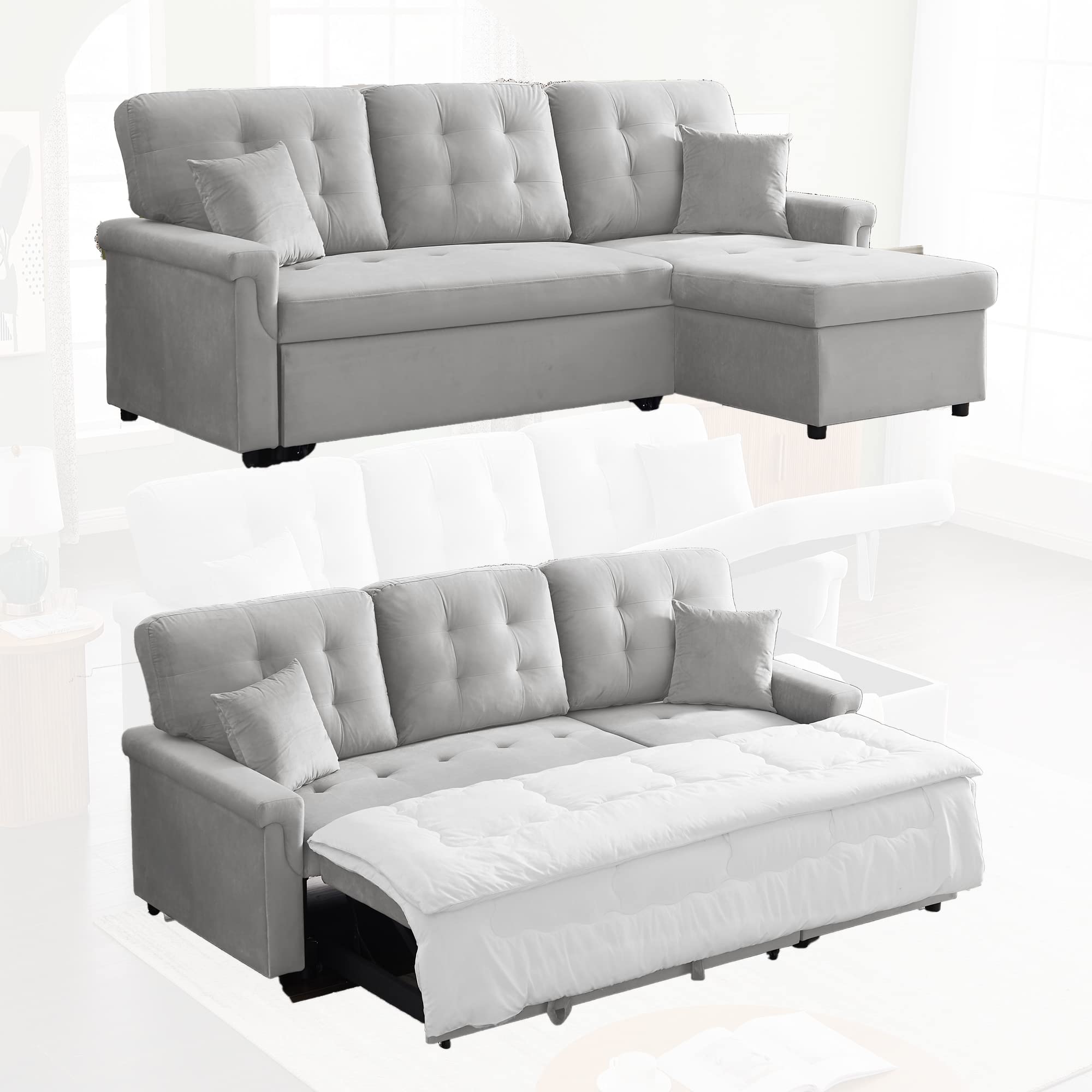 Yoglad Convertible L-Shaped Sectional Sofa Bed with Storage - 86