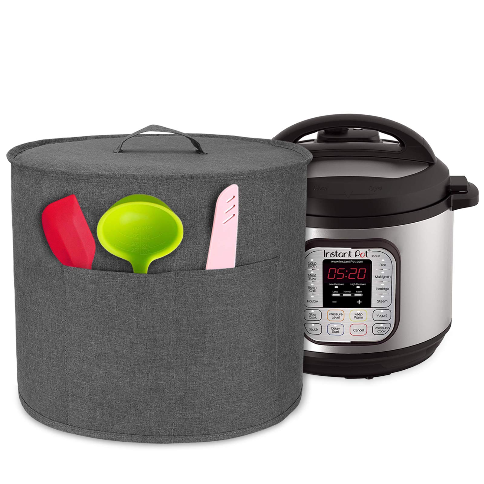 Luxja 8 Quart Instant Pot Dust Cover - Gray Cloth Cover with Storage Pockets for Instant Pot & Accessories | Perfect for Kitchen Storage & Countertop Protection