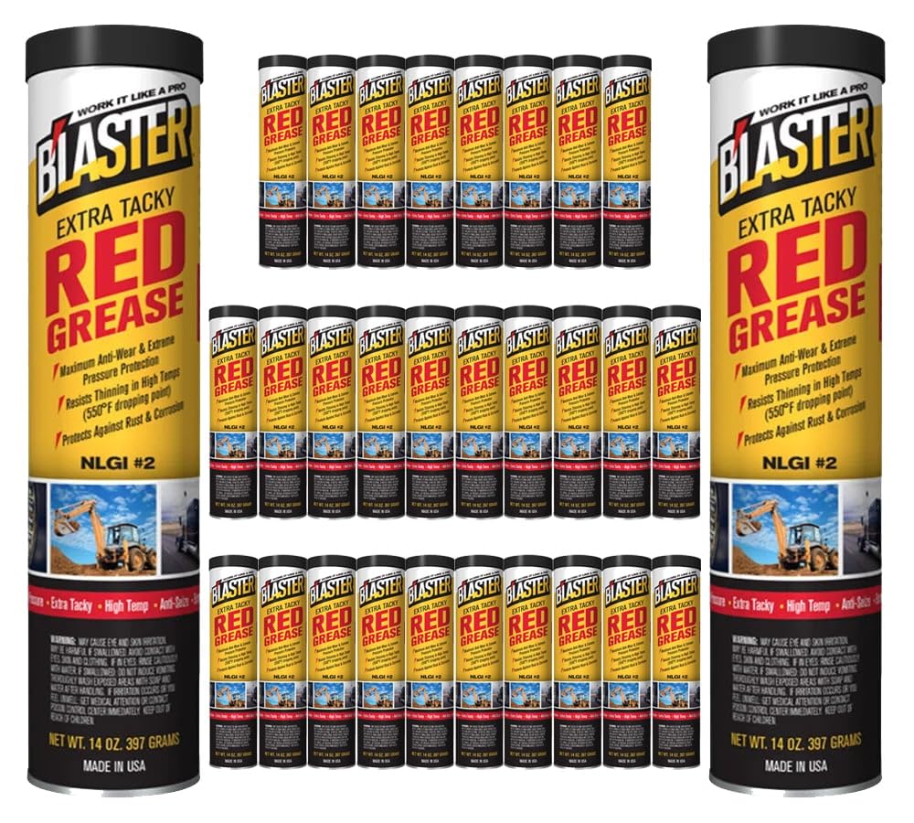 B'laster Extra-Tacky High Temperature Grease (14 oz, 30 Pack) - Heavy Duty Lubricant for Wheel Bearings, Automotive Parts, Garage Doors & Plumbing - Corrosion Protection for Lithium Batteries & Semi Truck Accessories - Ideal for DIY Repairs & Industrial Maintenance