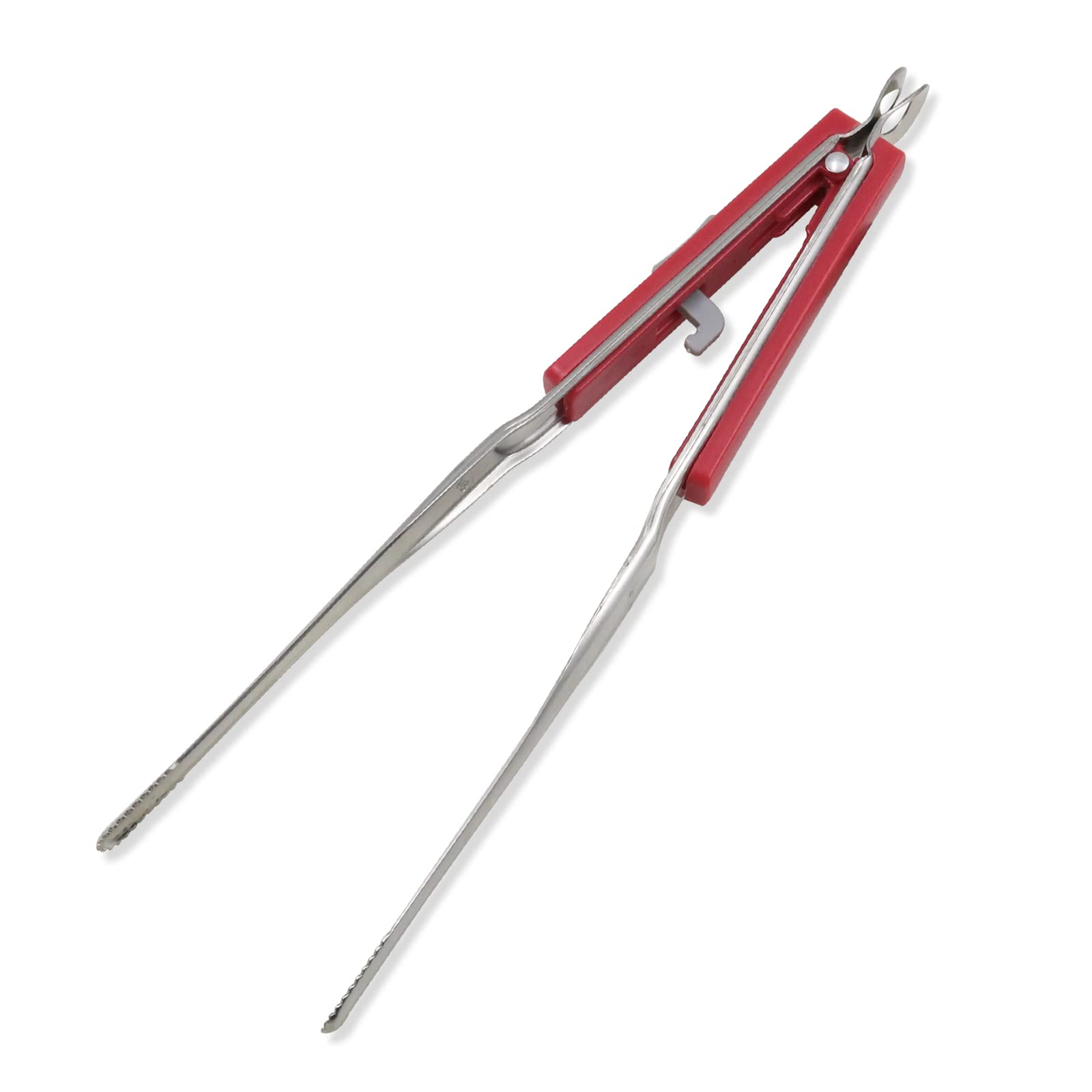 Premium 10-Inch Stainless Steel Kitchen Tongs with Teeth - Heavy Duty BBQ Grill Tongs for Cooking, Serving & Frying - Heat Resistant, Strong Grip Metal Tongs for Grilling, Barbecue, Salad & Food Prep (Red)