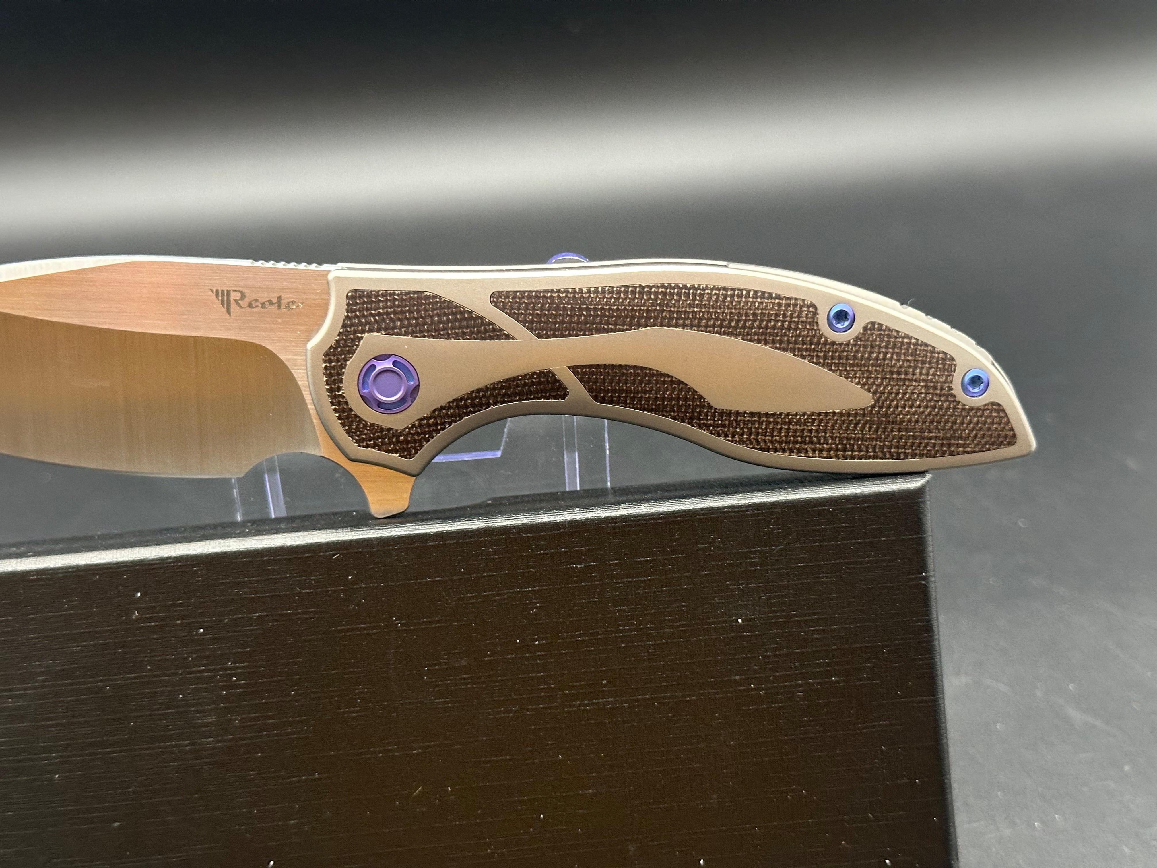 Reate Iron Frame Lock Flipper Knife - Premium Brown Micarta Handle - EDC Pocket Knife for Outdoor, Camping & Everyday Carry