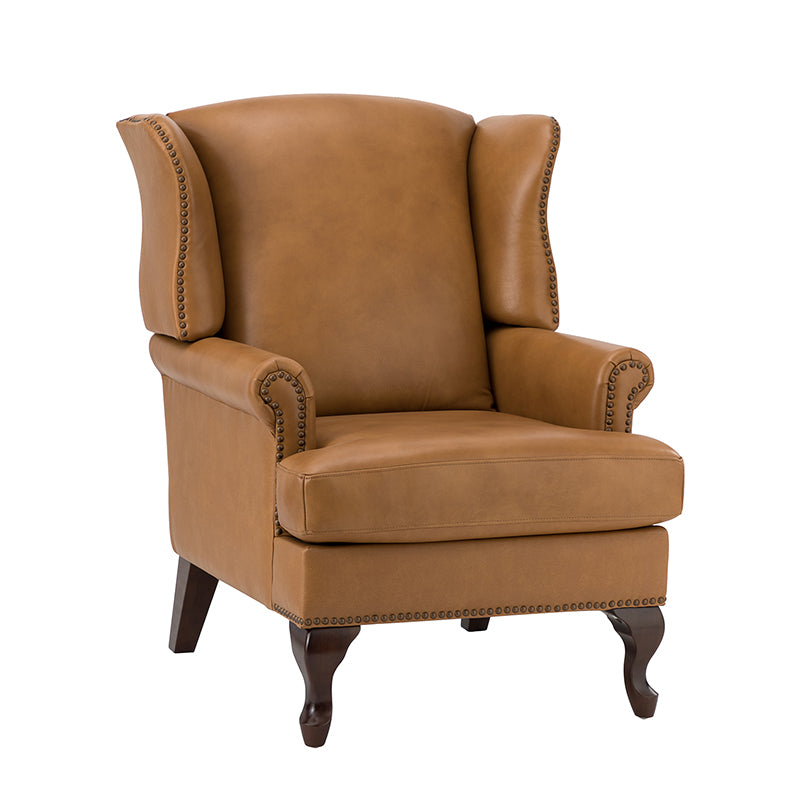 Premium Wilhelm Genuine Leather Armchair - Handcrafted Brown Leather Lounge Chair with Solid Wood Frame - Perfect for Living Room, Office & Study Spaces