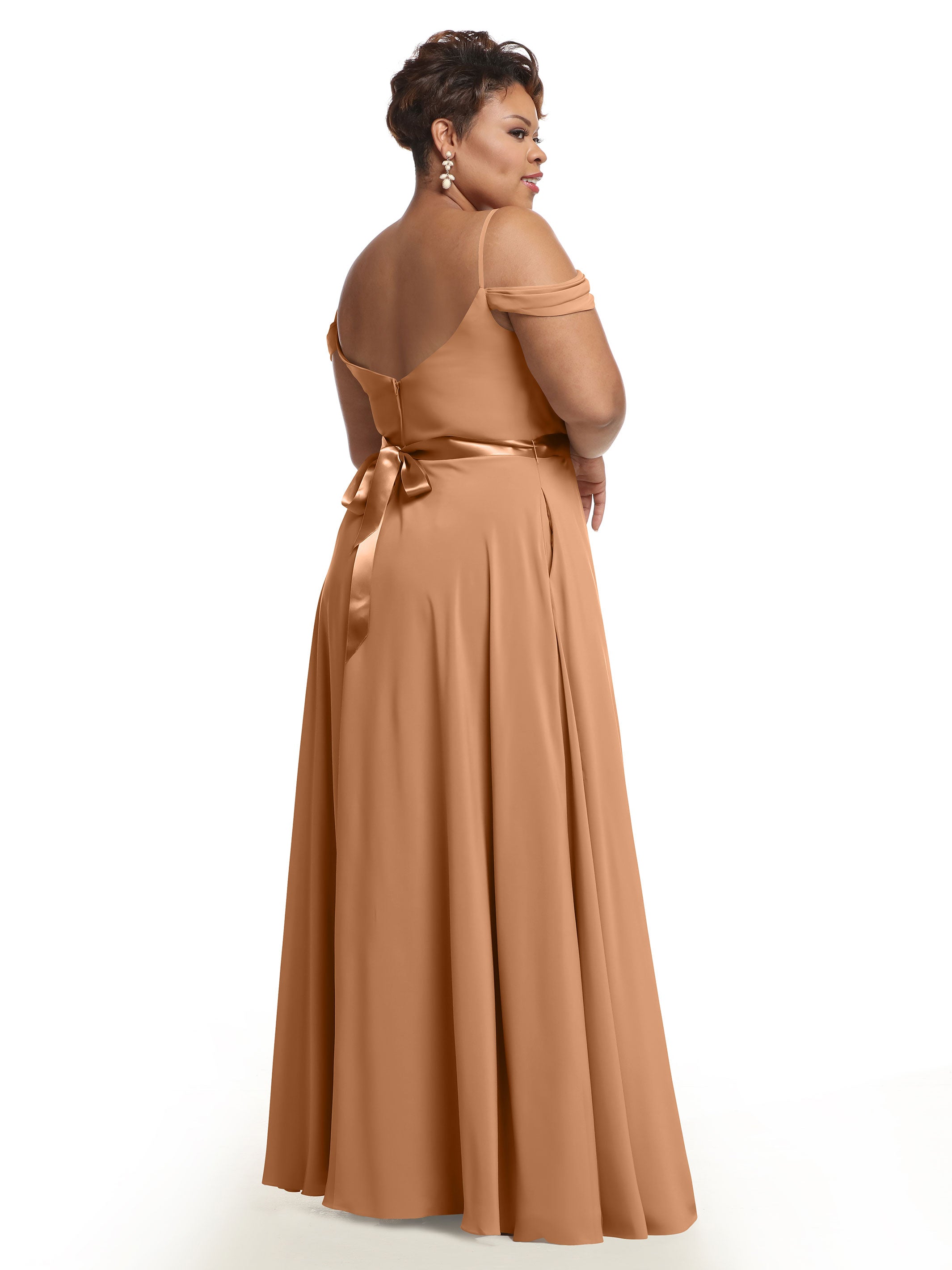 Elegant Off-The-Shoulder Stretch Chiffon A-Line Bridesmaid Dress with Sash - Perfect for Weddings, Formal Events & Special Occasions