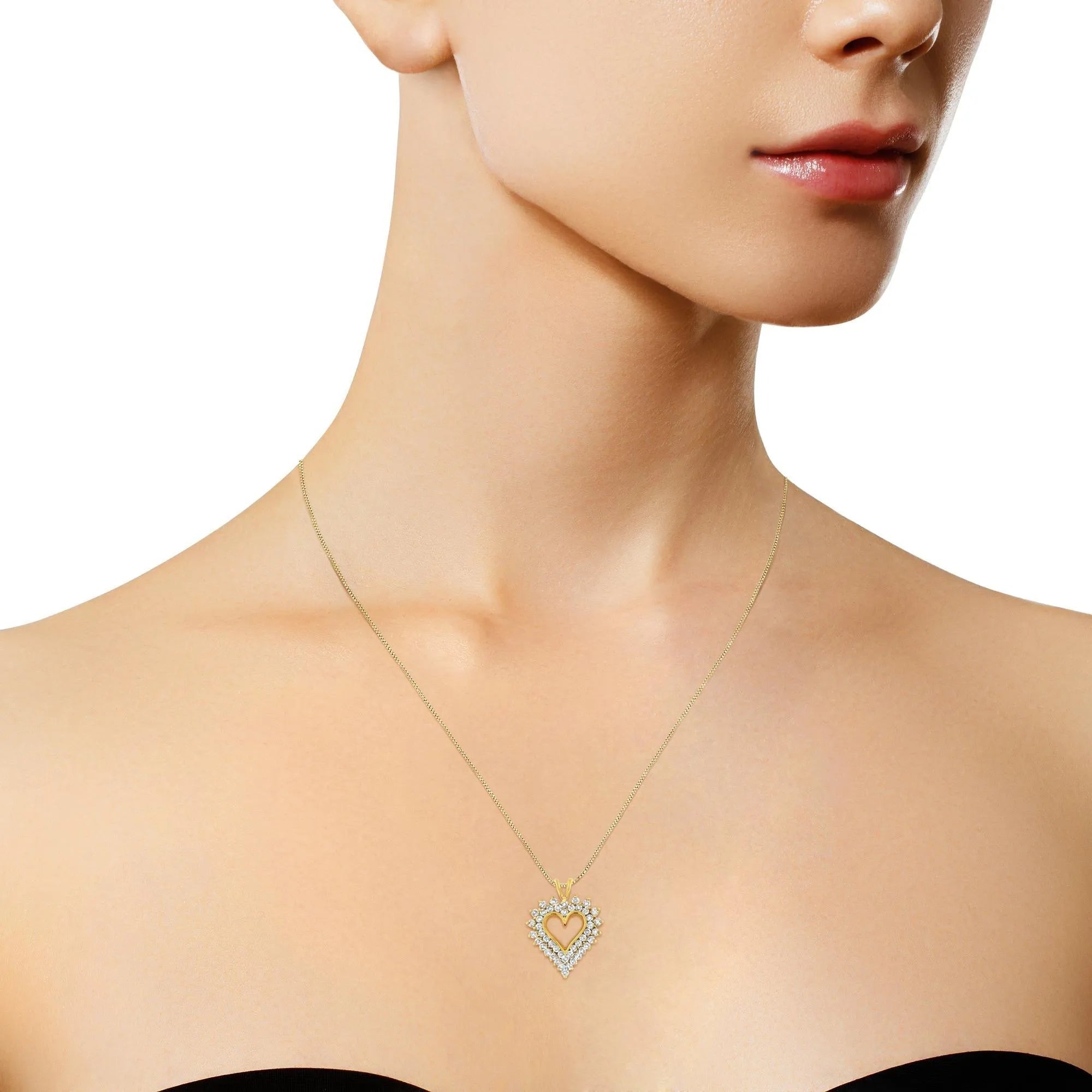 10K Yellow Gold 3.0 Carat Brilliant Cut Diamond Open Heart Pendant Necklace - Elegant Gift for Women, Anniversary & Valentine's Day Jewelry