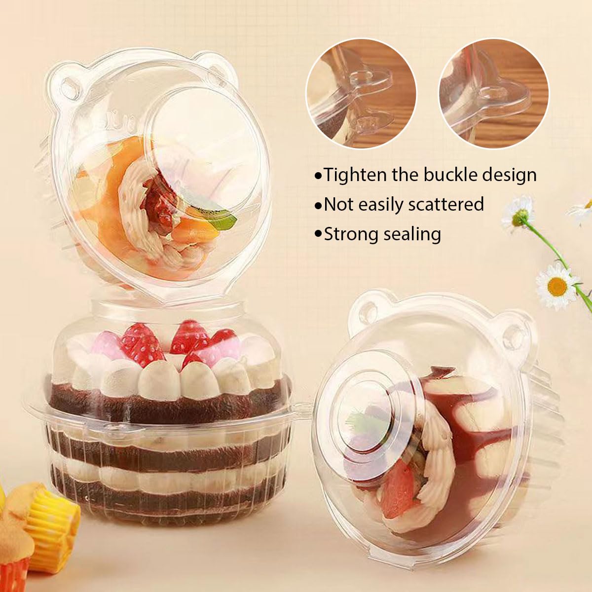 100-Pack Clear Plastic Cupcake Holder Cases - Single Individual Muffin & Cake Pod Containers for Baking, Parties & Dessert Display | Durable & Reusable Food Storage Boxes