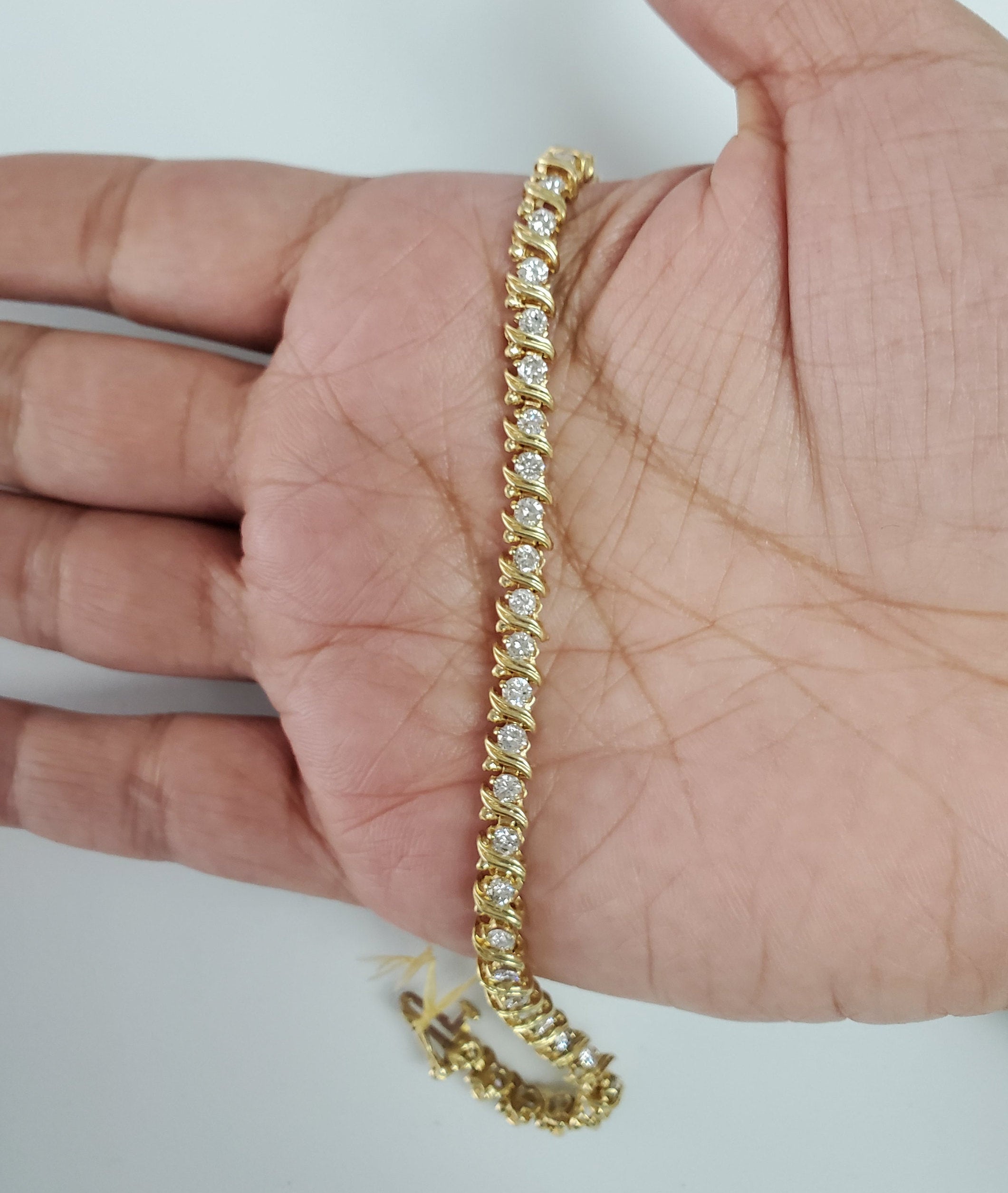 3.50 Carat S-Style Diamond Tennis Bracelet in 14K Yellow Gold - Elegant Jewelry for Women, Perfect for Weddings, Parties & Special Occasions