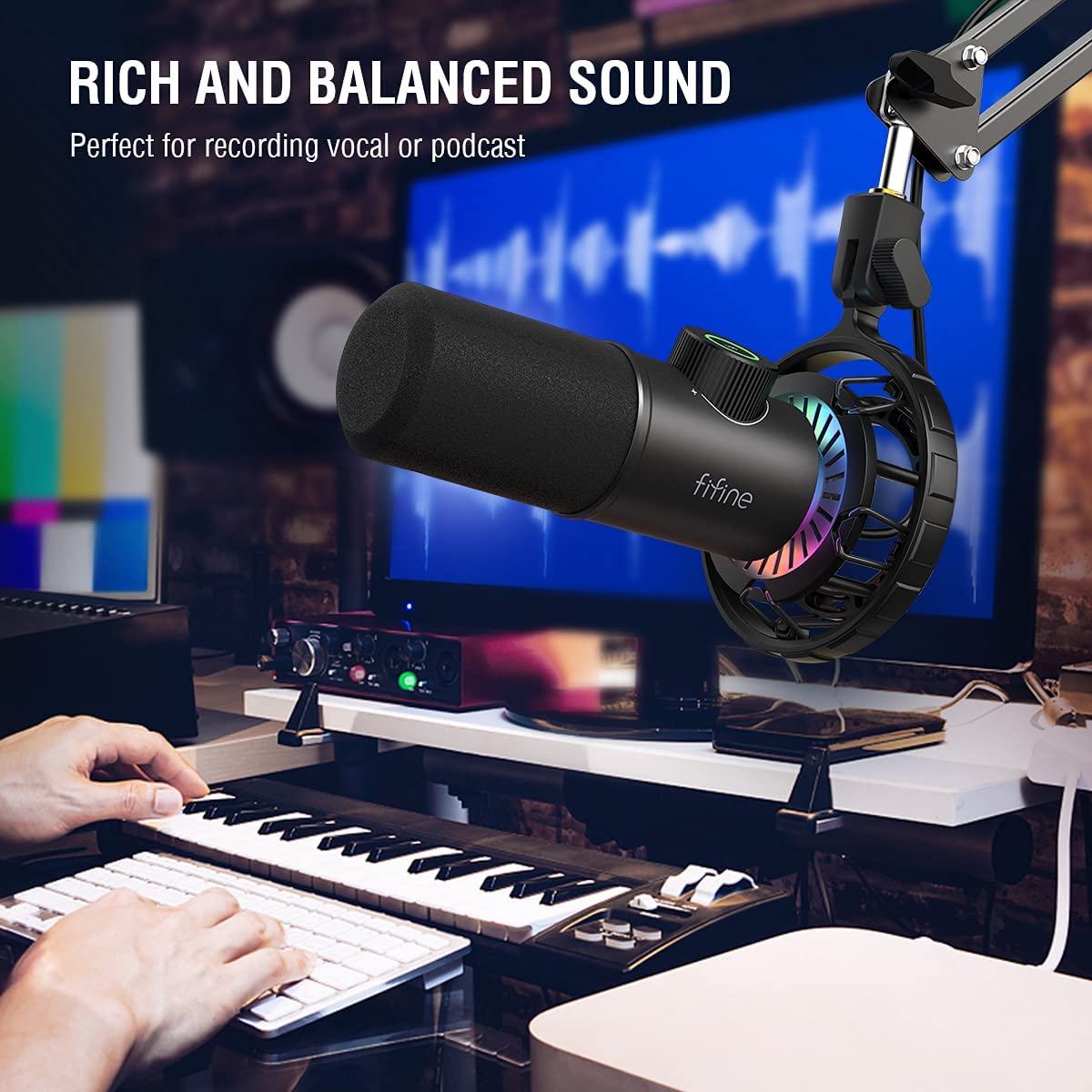 FIFINE K658 USB RGB Gaming Microphone with Cardioid Pickup, Live Monitoring & Mute Button - Perfect for Streaming, Podcasting, Gaming & Karaoke (PC/PS4/PS5/Mac)