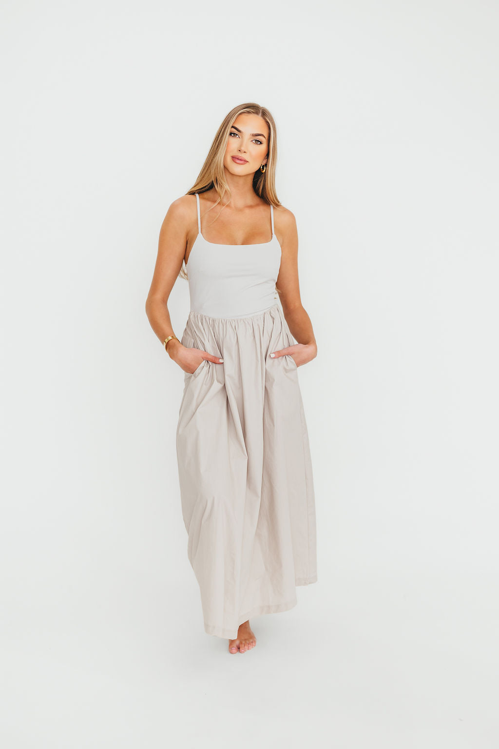 Dorit Women's Everyday Elegance Stretch Top Maxi Dress in Stone - Comfortable Flowy Long Dress for Casual Wear, Beach Vacation & Summer Outfits