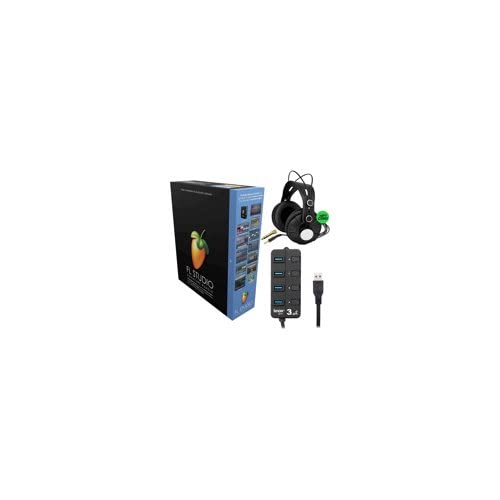 FL Studio 20 Signature Edition Music Production Software Bundle - Closed-Back Studio Headphones & 4-Port USB Hub for Producers, DJs & Beat Makers - Perfect for Home Recording Studios & Music Creation