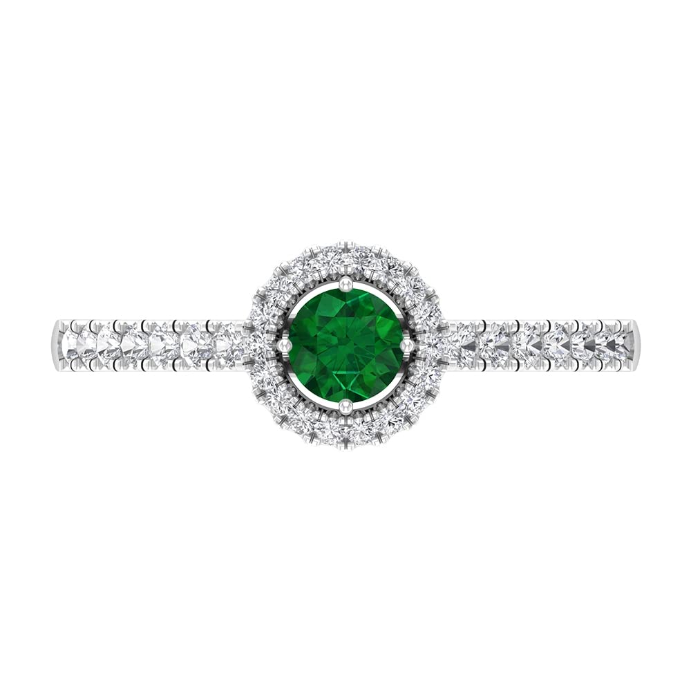 14K Solid Gold Created Emerald Minimalist Ring with Moissanite - Certified Lab-Grown Emerald Engagement Ring for Women - Perfect for Weddings, Anniversaries & Special Occasions