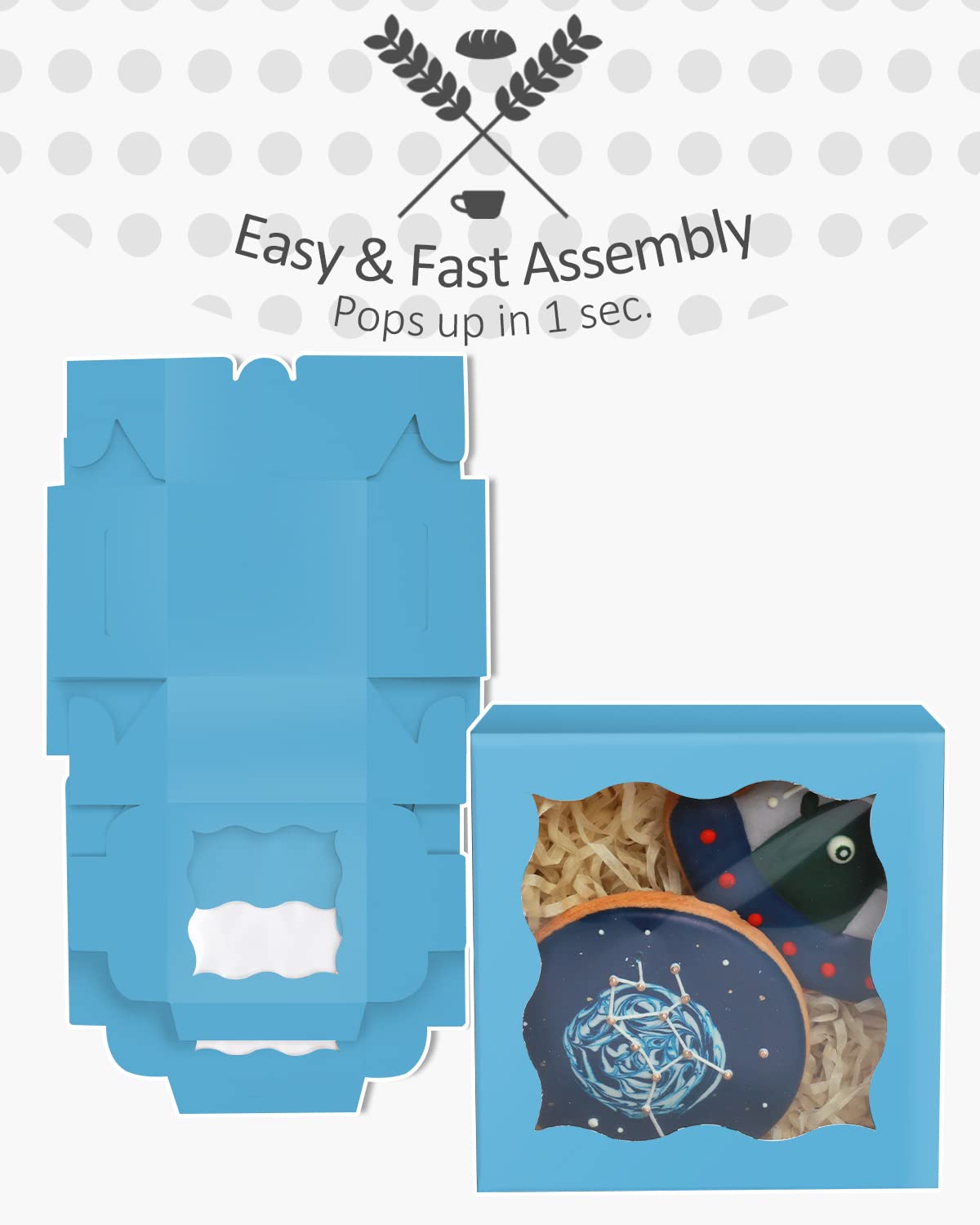 Sky Blue Bakery Boxes 55pcs 4x4x2.5 Inch - Mini Cookie Boxes, Macaron Boxes, Donut Boxes, Pastry Boxes for Party Favors, Wedding, Birthday, Baby Shower & Dessert Packaging