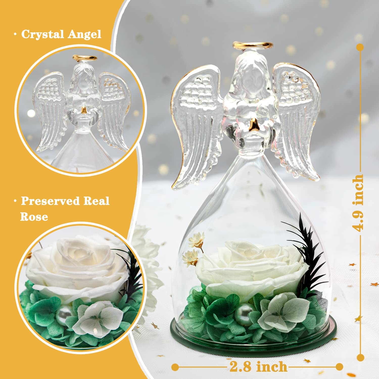 ANWEAO Preserved Real Rose Glass Angel Figurine with 'I Love You' Necklace in 100 Languages - Unique Birthday Gift for Mom, Valentine's Day Present for Women, Thoughtful Flower Gift for Grandma - Perfect for Home Decor, Anniversary Surprise & Special Occasion Keepsake