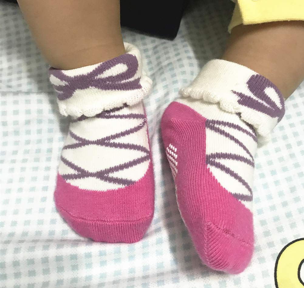 9 Pairs Baby Girl Non-Slip Grip Socks - Soft Cotton Anti-Skid Infant & Toddler Socks for Newborn to 24 Months - Perfect for Playtime, Daycare & First Steps