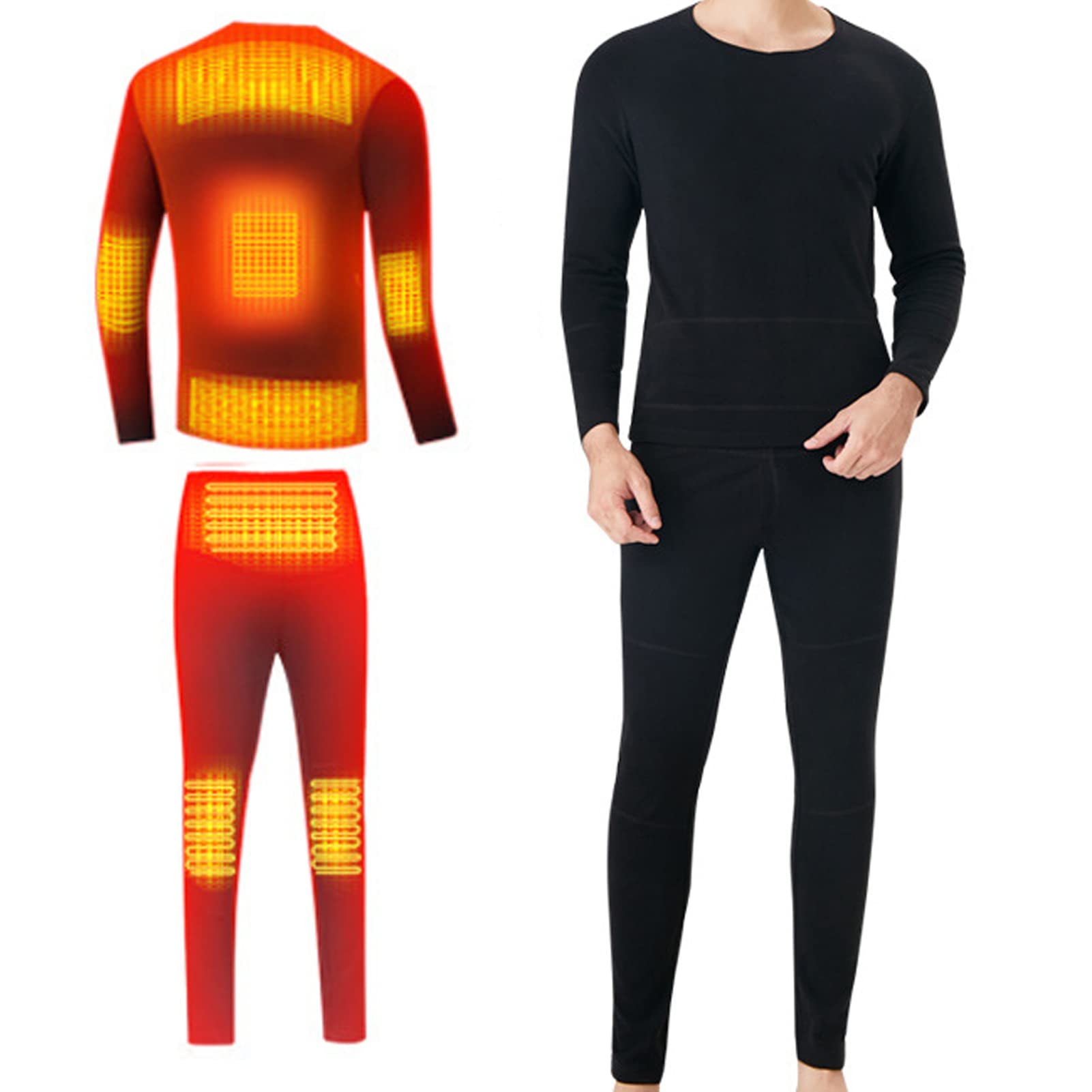USB Heated Thermal Underwear for Men - Fleece Lined Long Sleeve Base Layer with Rechargeable Battery - Perfect for Winter Sports, Hunting & Outdoor Activities