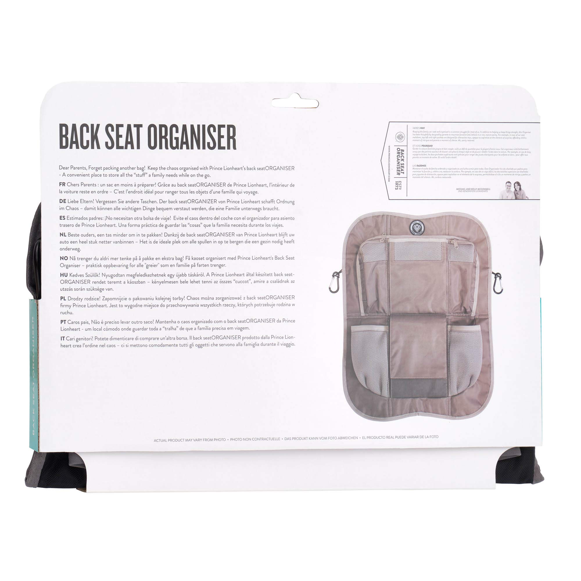 Prince Lionheart Backseat Organizer for Car - Black | Car Seat Organizer with Multiple Pockets | Perfect for Road Trips, Family Travel & Kids Toys Storage