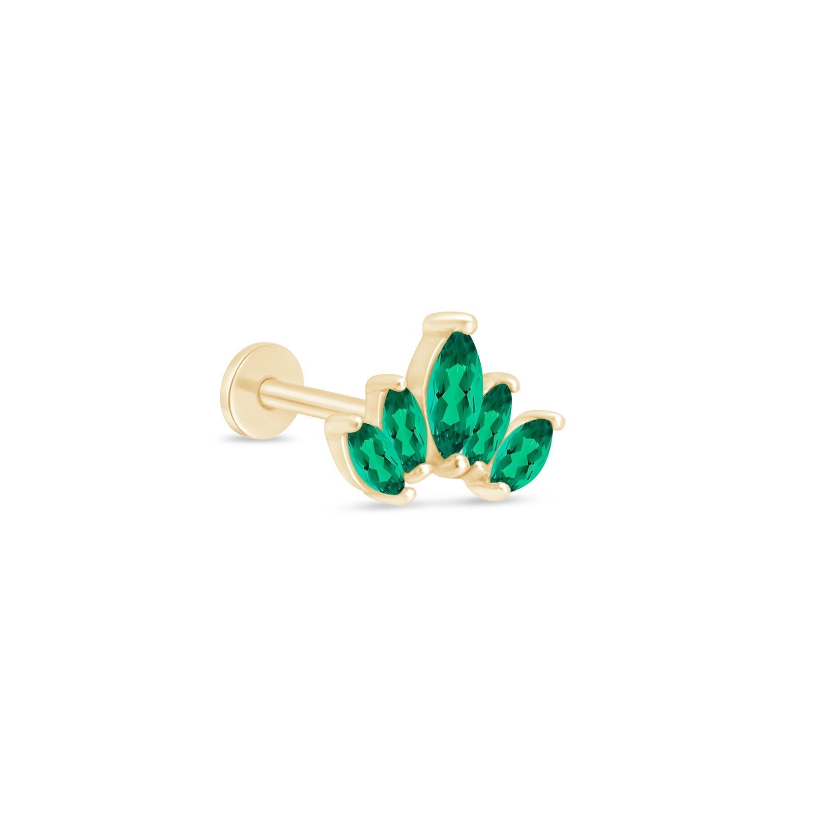 14K Yellow Gold Marquise Cut Five Petal Emerald Lotus Stud Earrings - Perfect for Weddings, Parties & Everyday Elegance