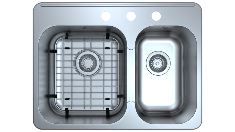 Stainless Steel 27-Inch 3-Hole 60/40 Double Bowl Kitchen Sink with Grid & Strainers - Capri Series Drop-in Sink for Modern Kitchens & Remodeling Projects
