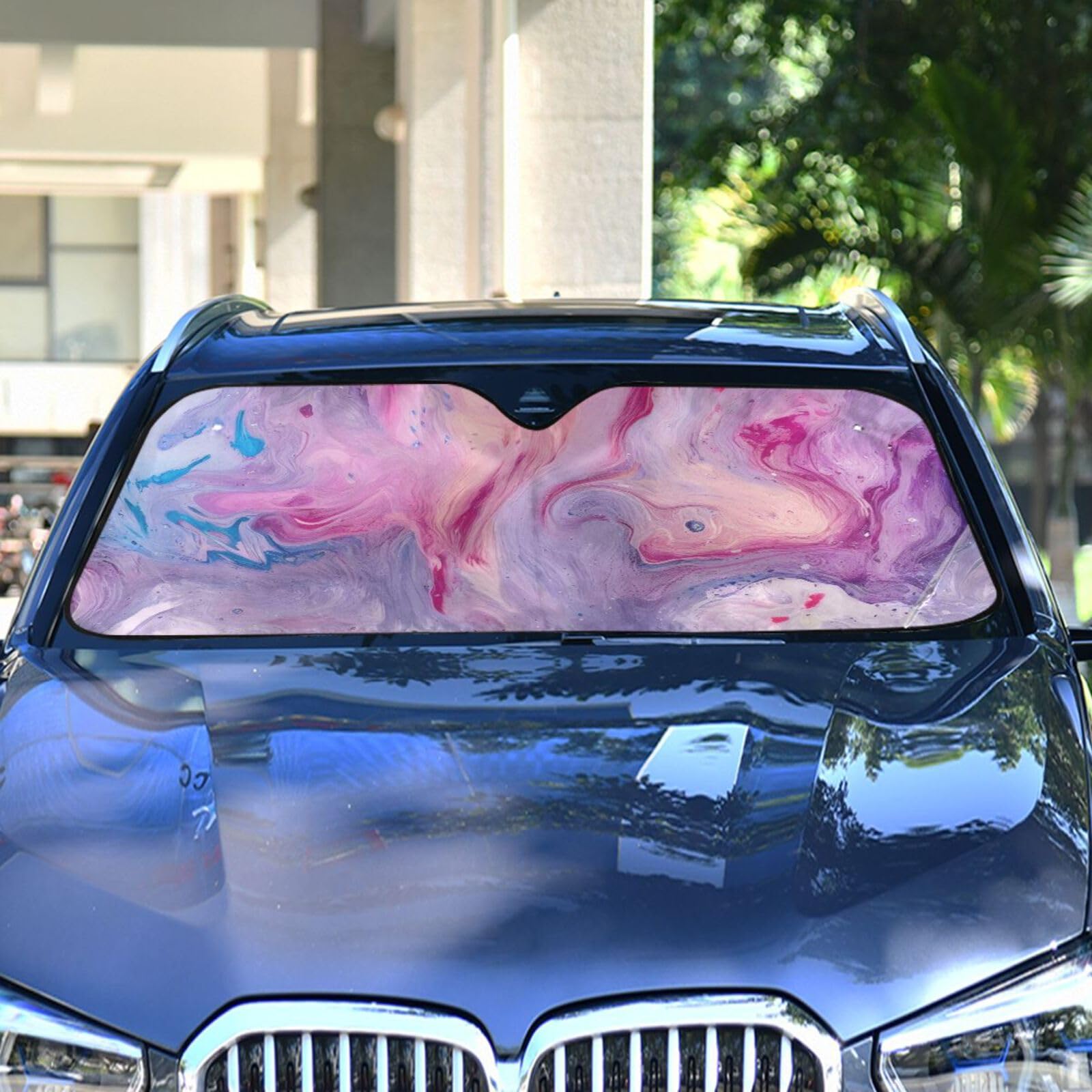 Universal Fit Purple Marble Windshield Sun Shade for Cars - UV & Heat Reflective Sunshade to Keep Vehicle Cool | Perfect for Summer Parking & Road Trips