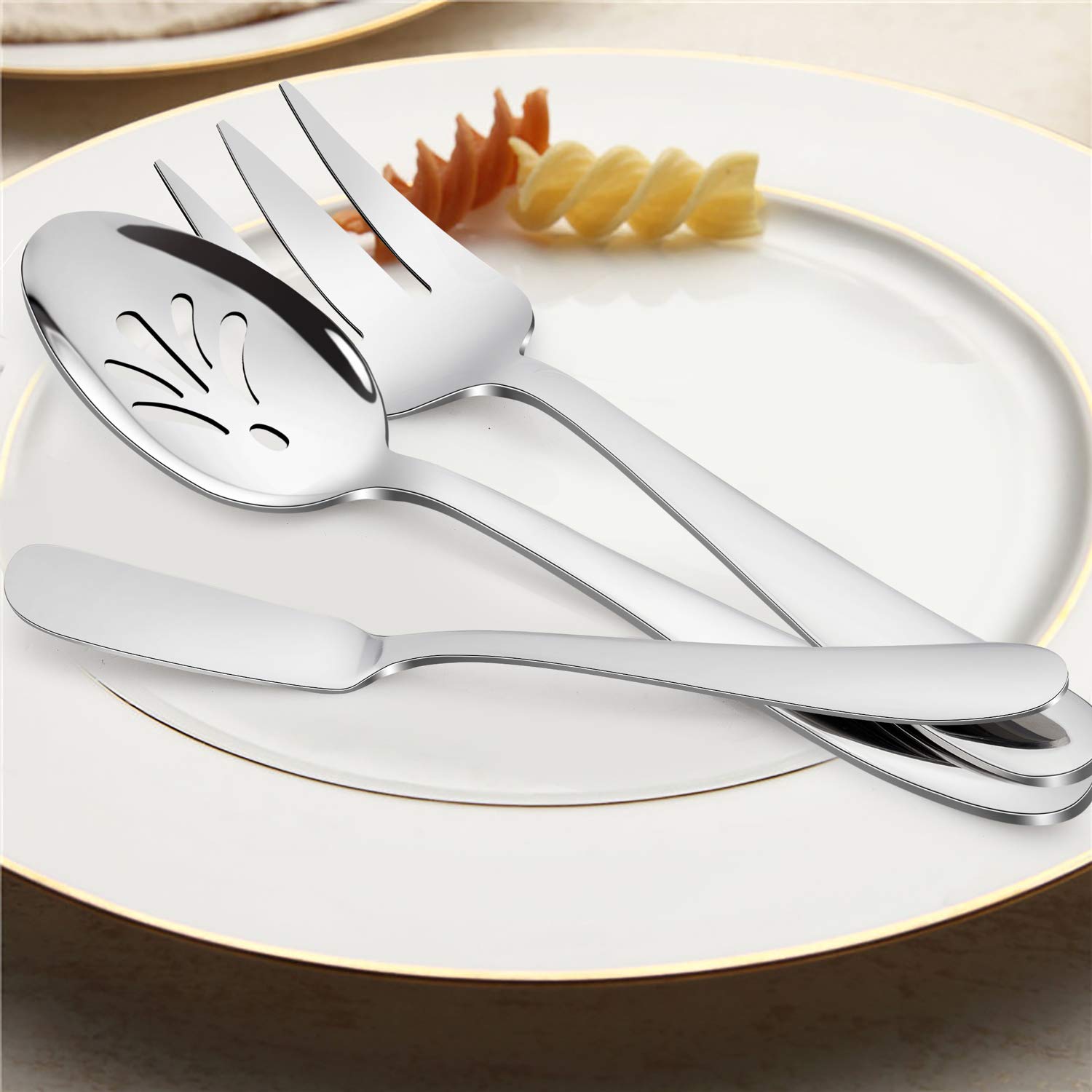 HaWare Heavy Duty 5-Piece Stainless Steel Serving Utensil Set - Mirror Polished Serving Spoon & Fork, Premium Flatware for Entertaining - Dishwasher Safe for Easy Cleaning - Perfect for Dinner Parties, BBQs & Catering Events