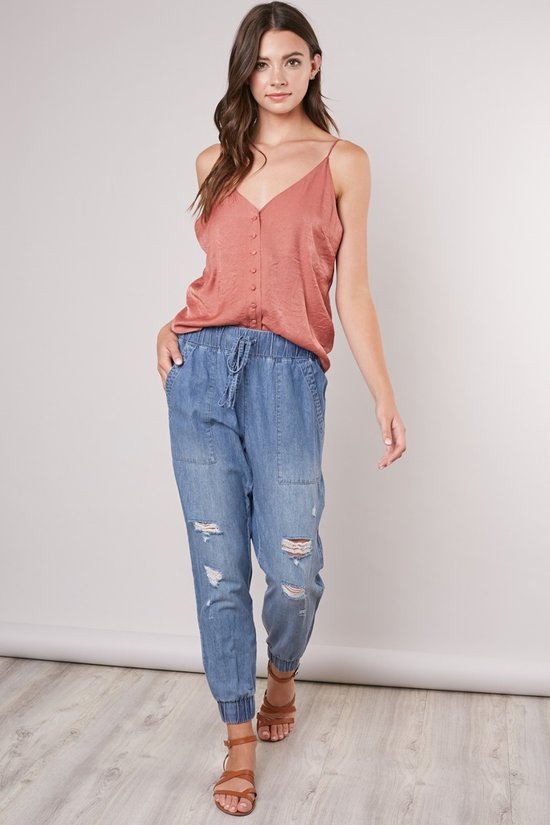 Gina Denim Jogger Pants for Women - Stretch Comfortable Casual Lounge Pants - Perfect for Yoga, Running, Travel & Everyday Wear