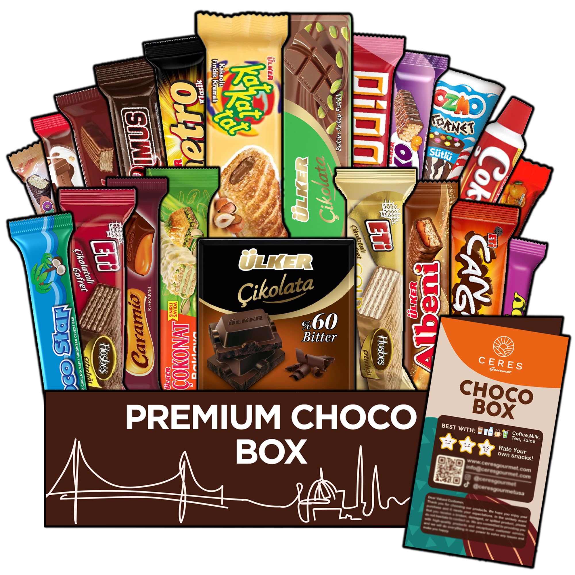 Premium 21-Piece International Chocolate Box - Assorted Gourmet Chocolates & Turkish Candies for Gifts & Parties