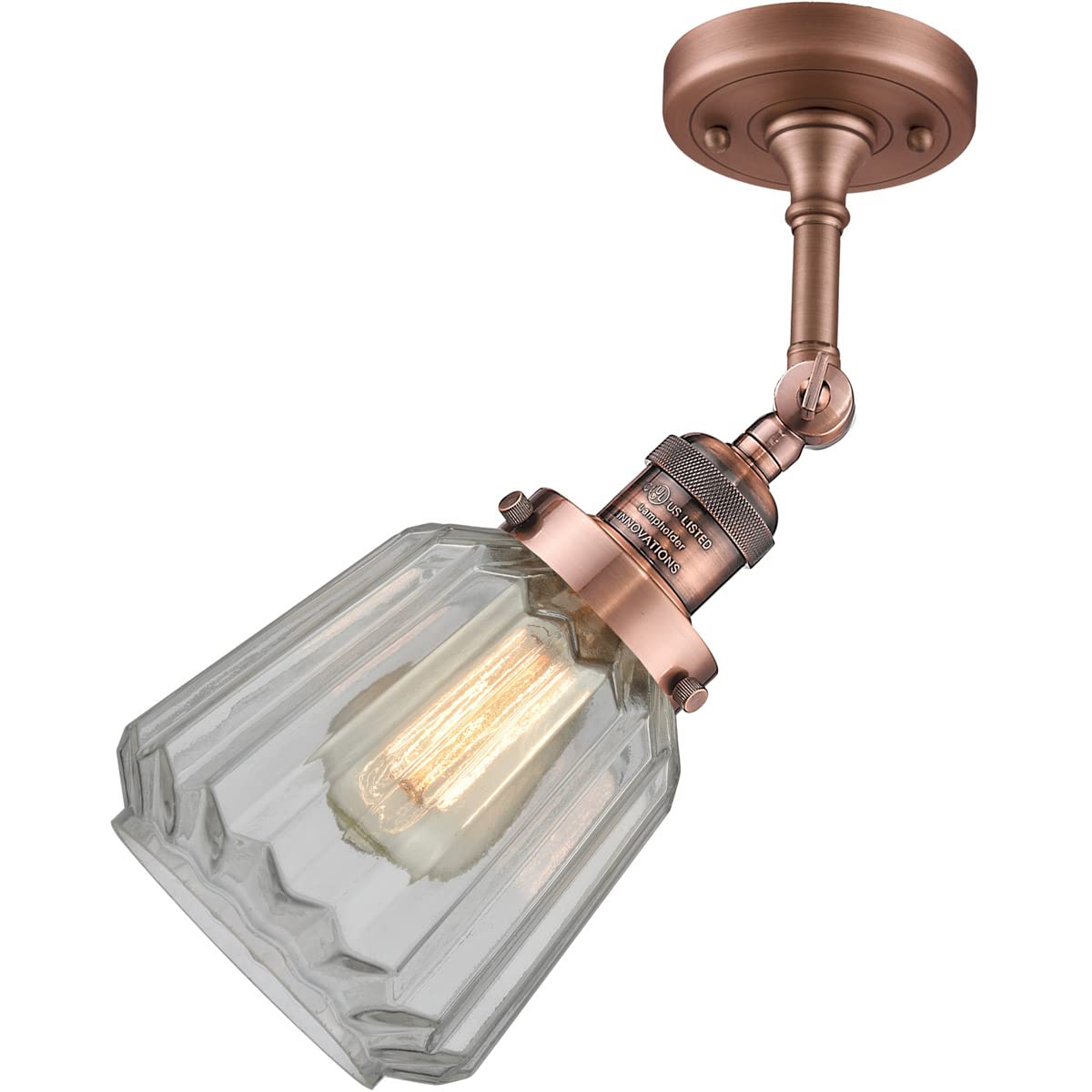 Innovations 201F-AC-G142-LED Semi-Flush Mount Ceiling Light Fixture - Antique Copper Finish, Energy Efficient LED Lighting for Bedroom, Living Room & Hallway