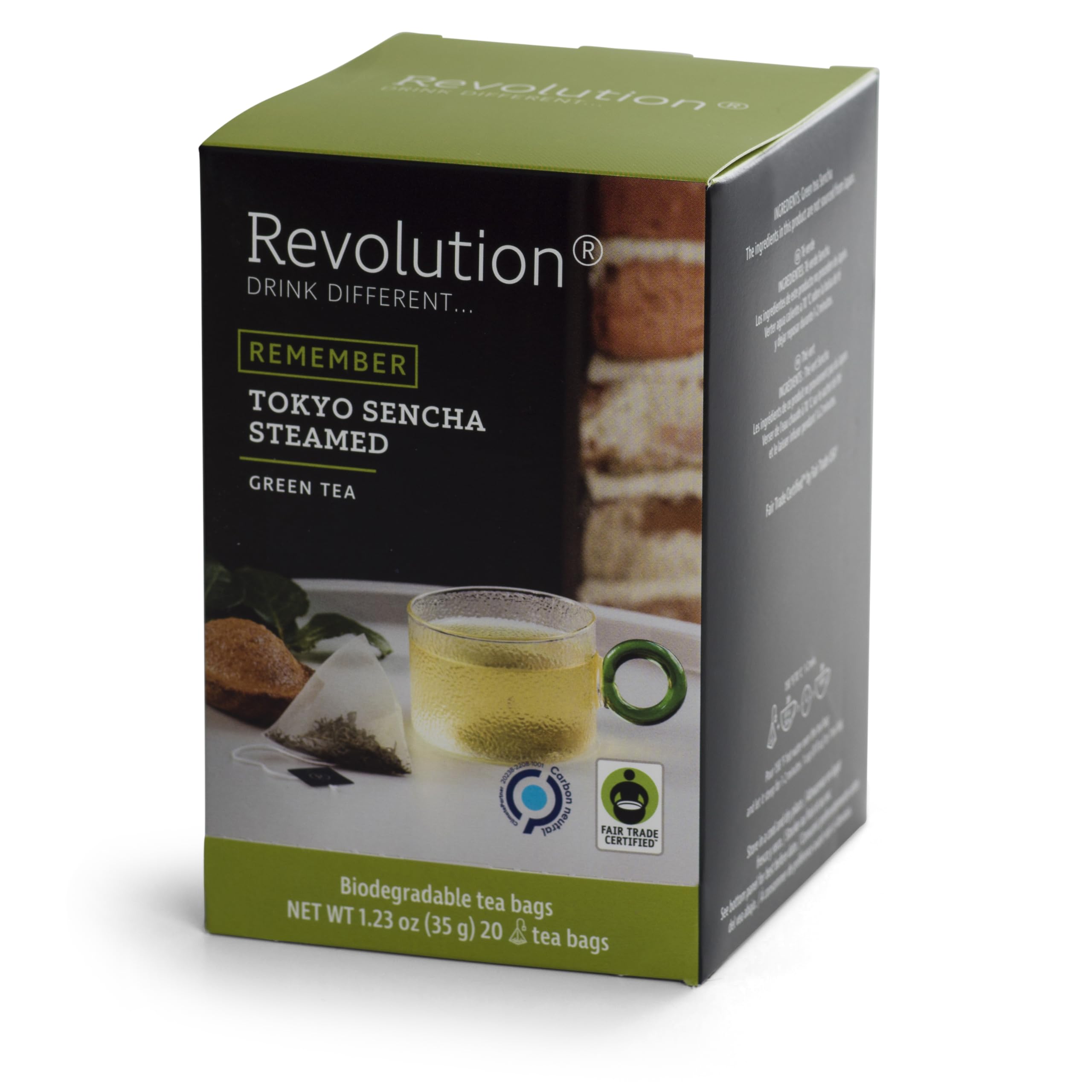 Premium Sencha Green Tea Bags - Full Leaf Tokyo Steamed Green Tea - 20 Biodegradable Infuser Tea Bags by REVOLUTION TEA® - Perfect for Morning Energy, Afternoon Relaxation & Healthy Lifestyle